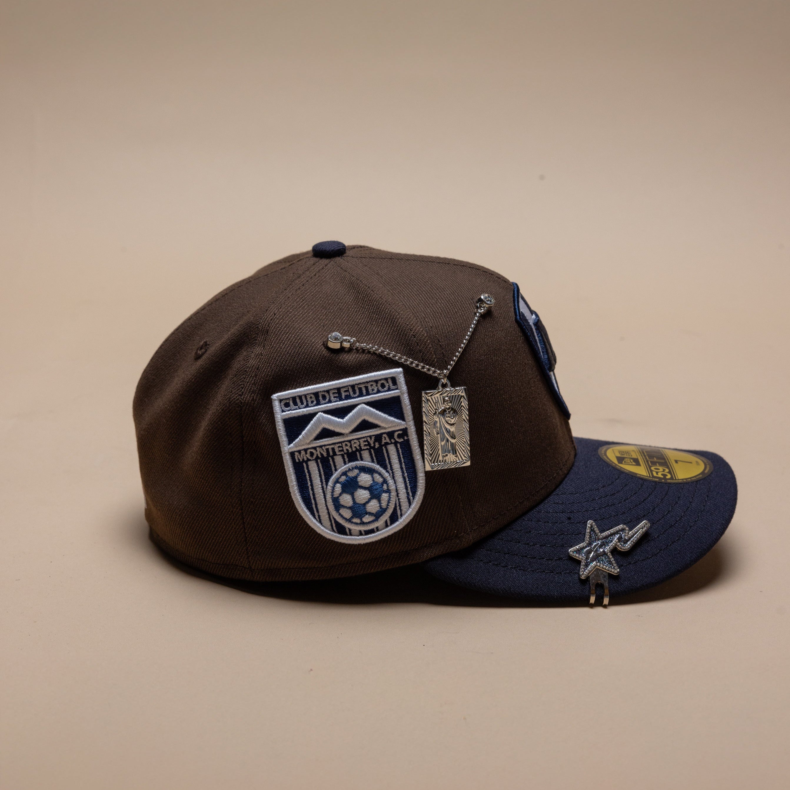 NEW ERA EXCLUSIVE 59FIFTY MOCHA/NAVY "CLUB MONTERREY" W/ CLUB DE FUTBOL MONTERREY SIDE PATCH