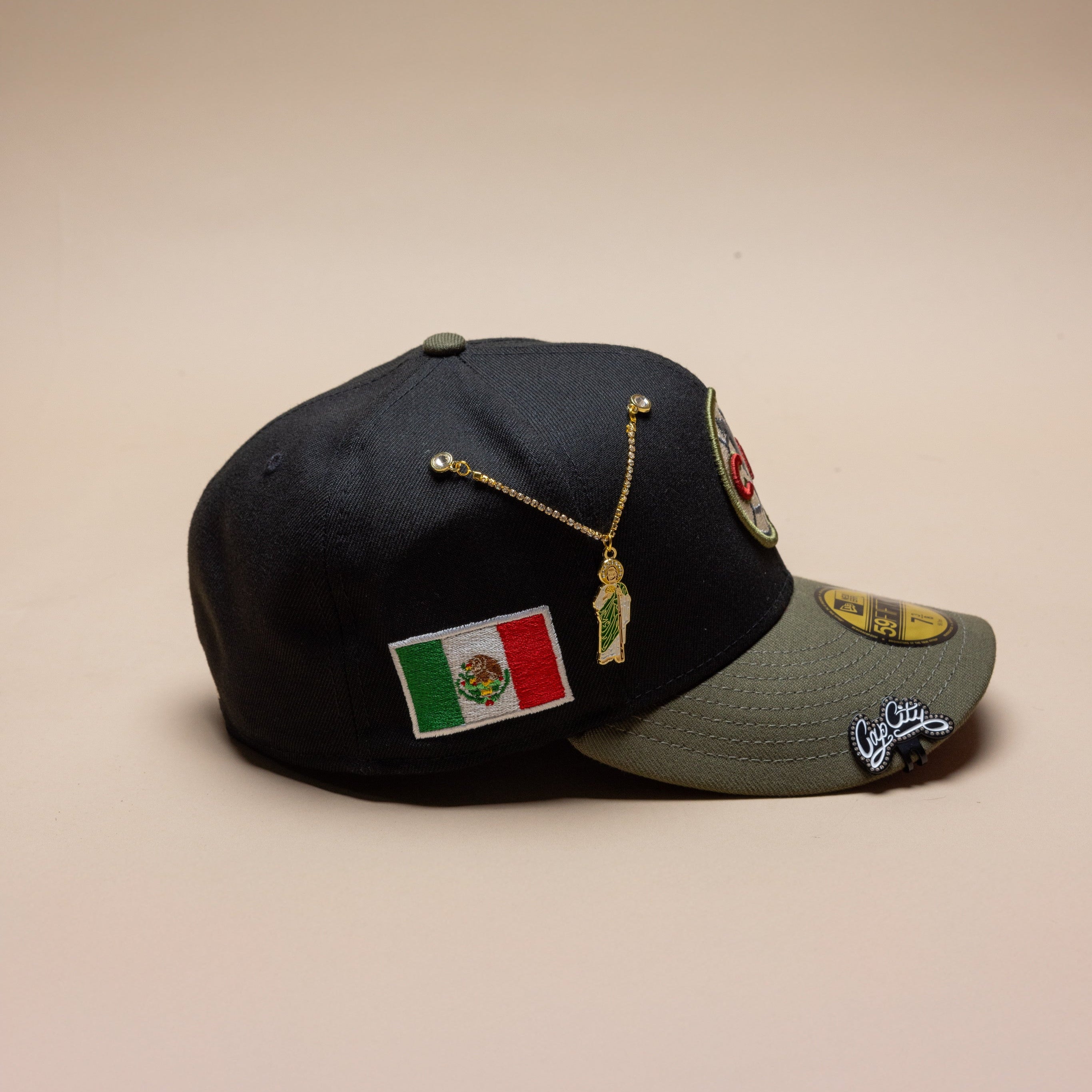 NEW ERA EXCLUSIVE 59FIFTY BLACK/OLIVE "CLUB AMERICA" W/ MEXICO FLAG SIDE PATCH