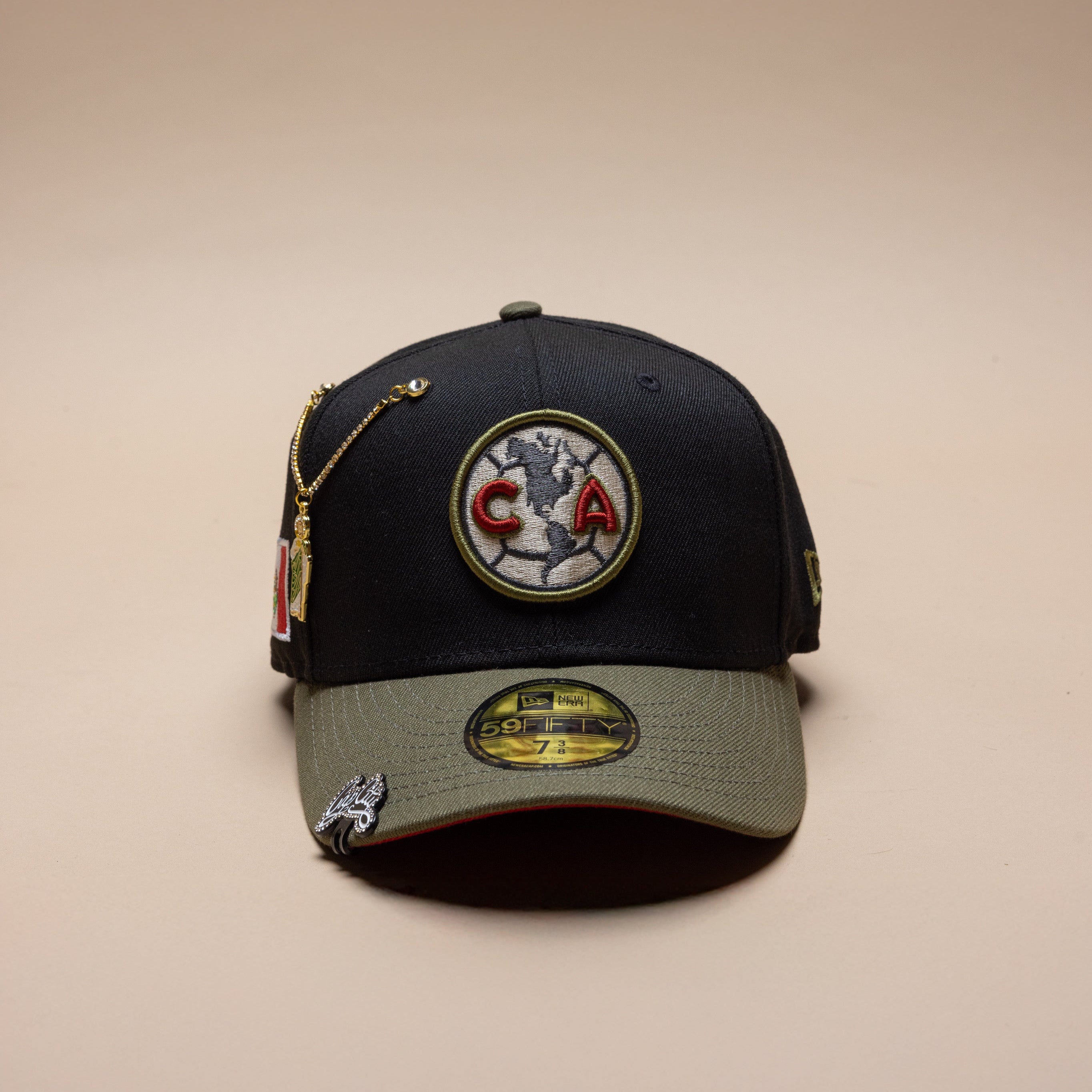 NEW ERA EXCLUSIVE 59FIFTY BLACK/OLIVE "CLUB AMERICA" W/ MEXICO FLAG SIDE PATCH