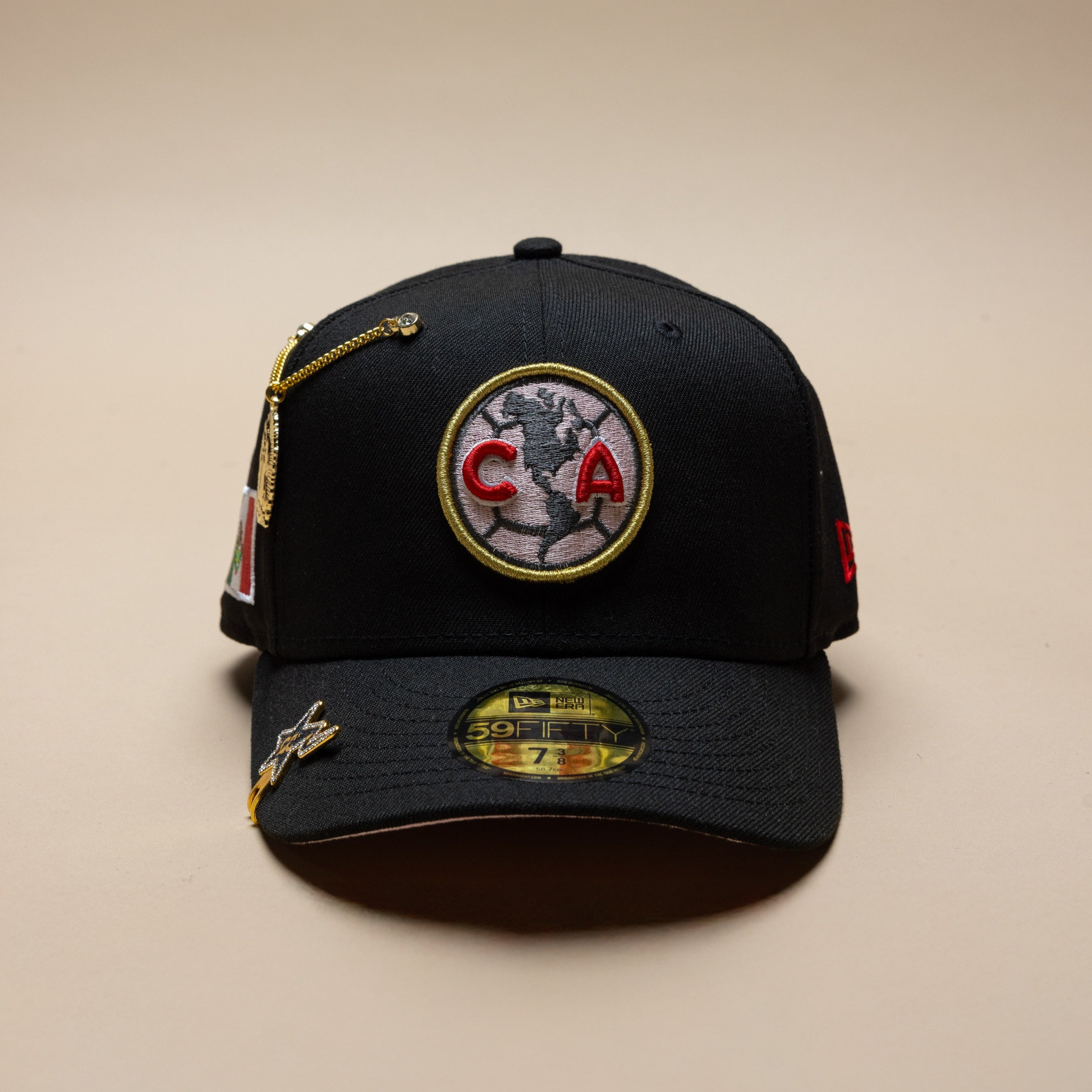 NEW ERA EXCLUSIVE 59FIFTY BLACK "CLUB AMERICA" W/ MEXICO FLAG SIDE PATCH
