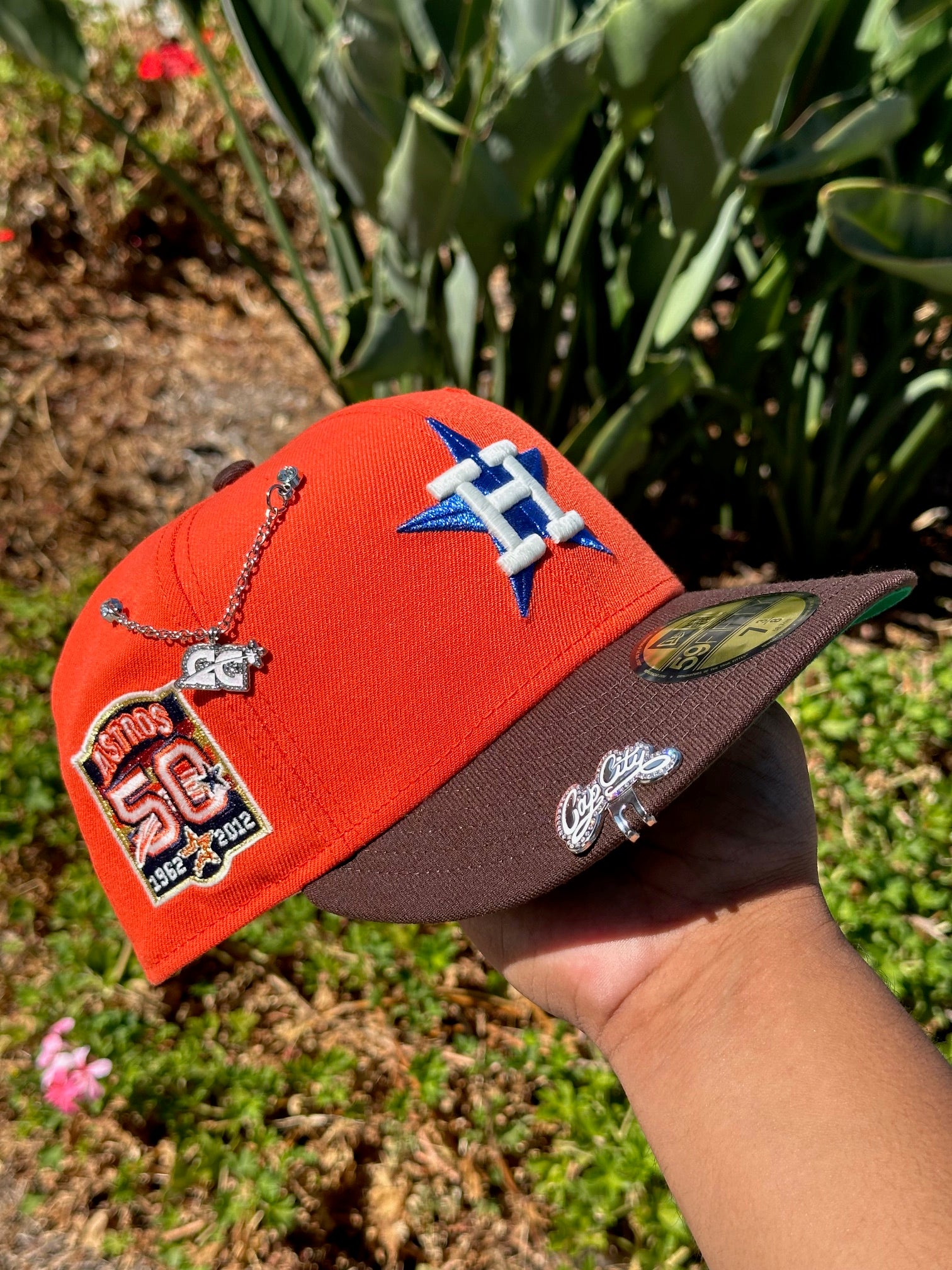 NEW ERA EXCLUSIVE 59FIFTY ORANGE/WALNUT HOUSTON ASTROS W/ 50TH ANNIVERSARY SIDE PATCH