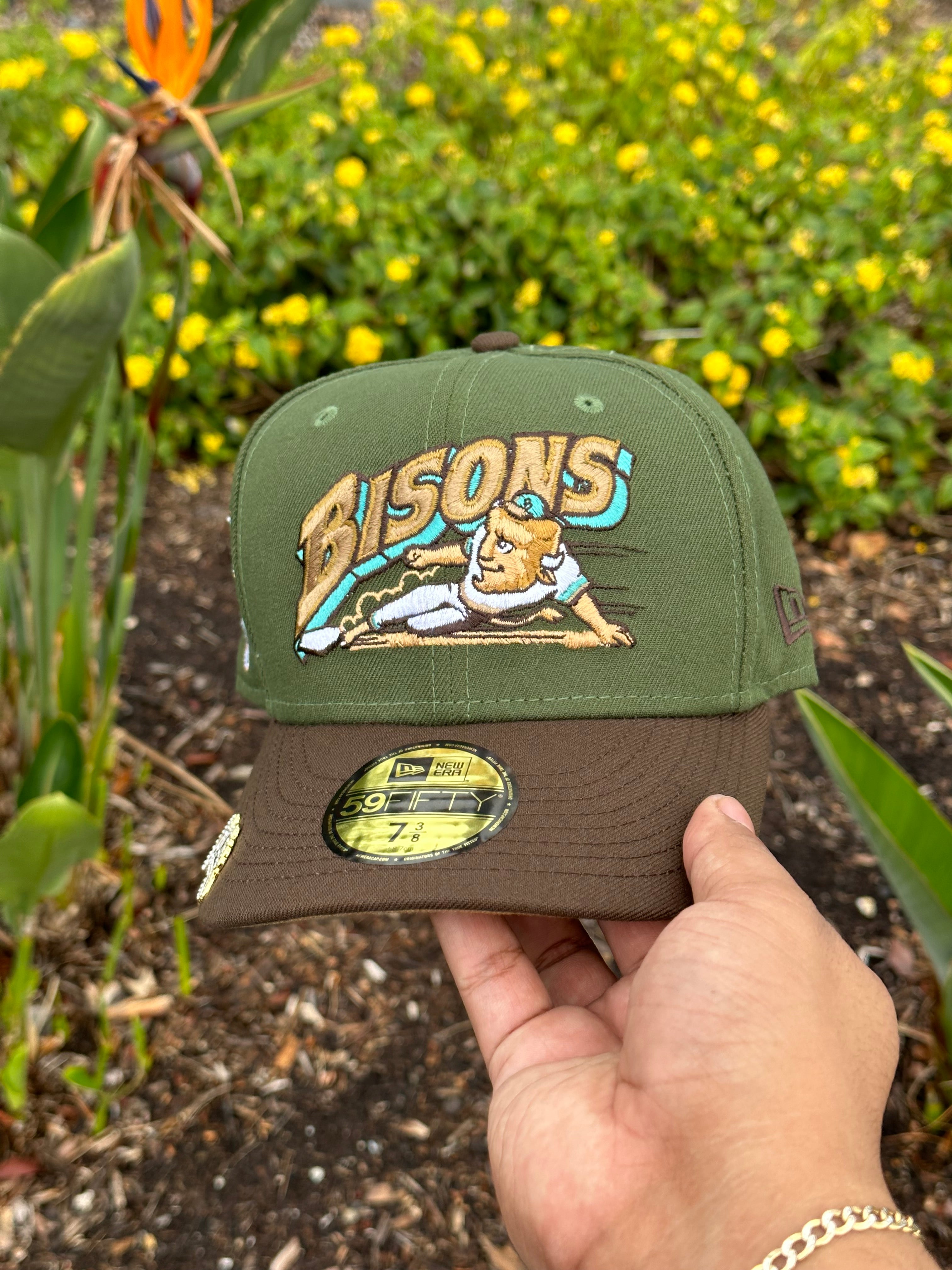 NEW ERA EXCLUSIVE 59FIFTY EMERALD GREEN/WALNUT BUFFALO BISONS W/ INTERNATIONAL LEAGUE SIDE PATCH