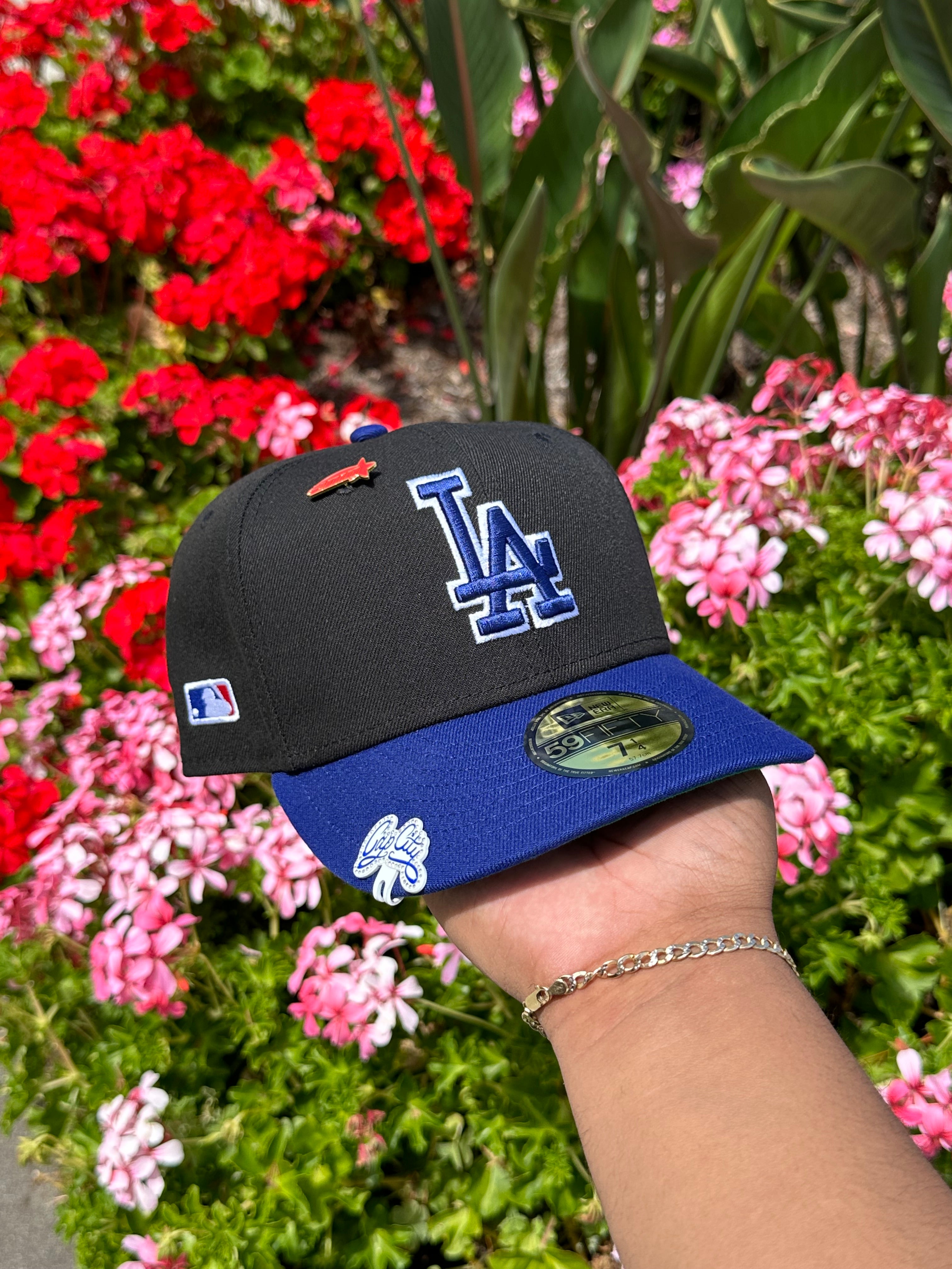 NEW ERA EXCLUSIVE 59FIFTY BLACK/BLUE LOS ANGELES DODGERS W/ MLB LOGO SIDE PATCH