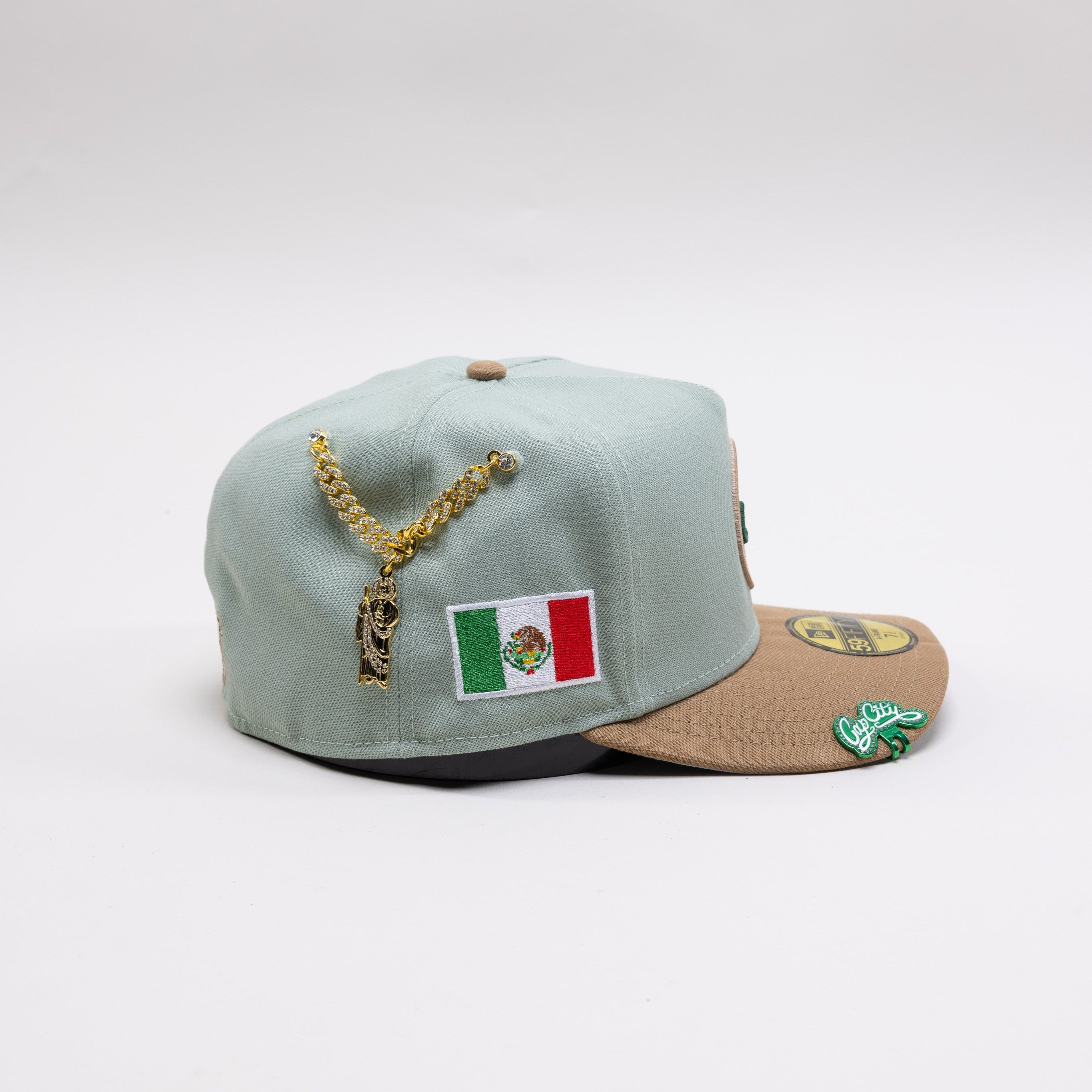 NEW ERA EXCLUSIVE 59FIFTY DARK MINT/KHAKI "CLUB AMERICA" A-FRAME W/ MEXICO FLAG SIDE PATCH