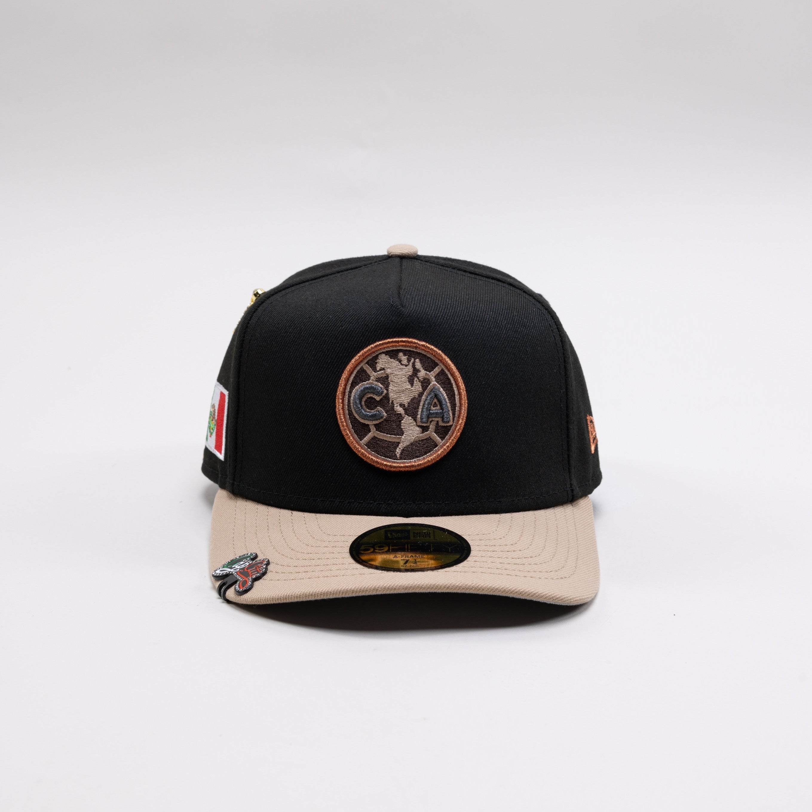 NEW ERA EXCLUSIVE 59FIFTY BLACK/KHAKI "CLUB AMERICA" A-FRAME W/ MEXICO FLAG SIDE PATCH