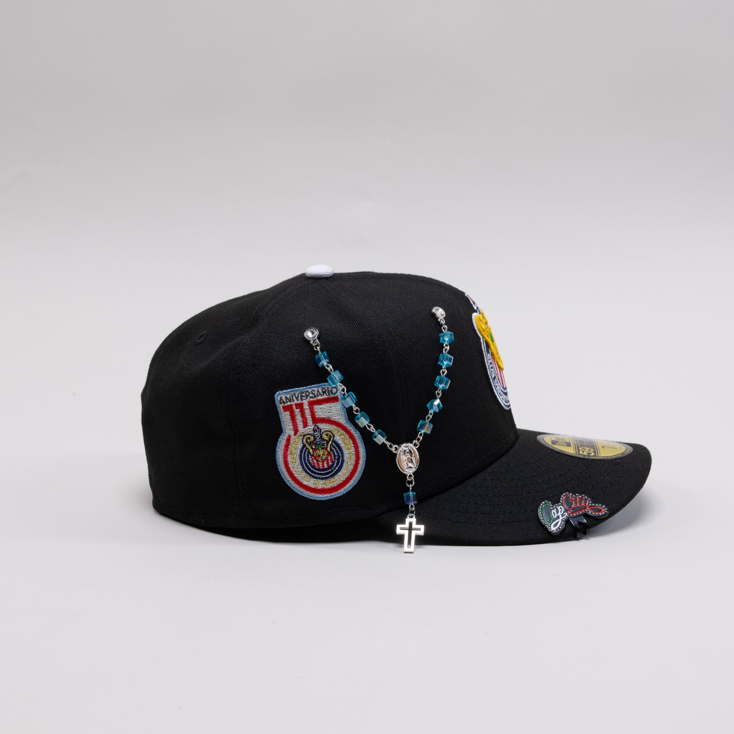NEW ERA EXCLUSIVE 59FIFTY BLACK CHIVAS DE GUADALAJARA W/ 115TH ANIVERSARIO SIDE PATCH ICY UV