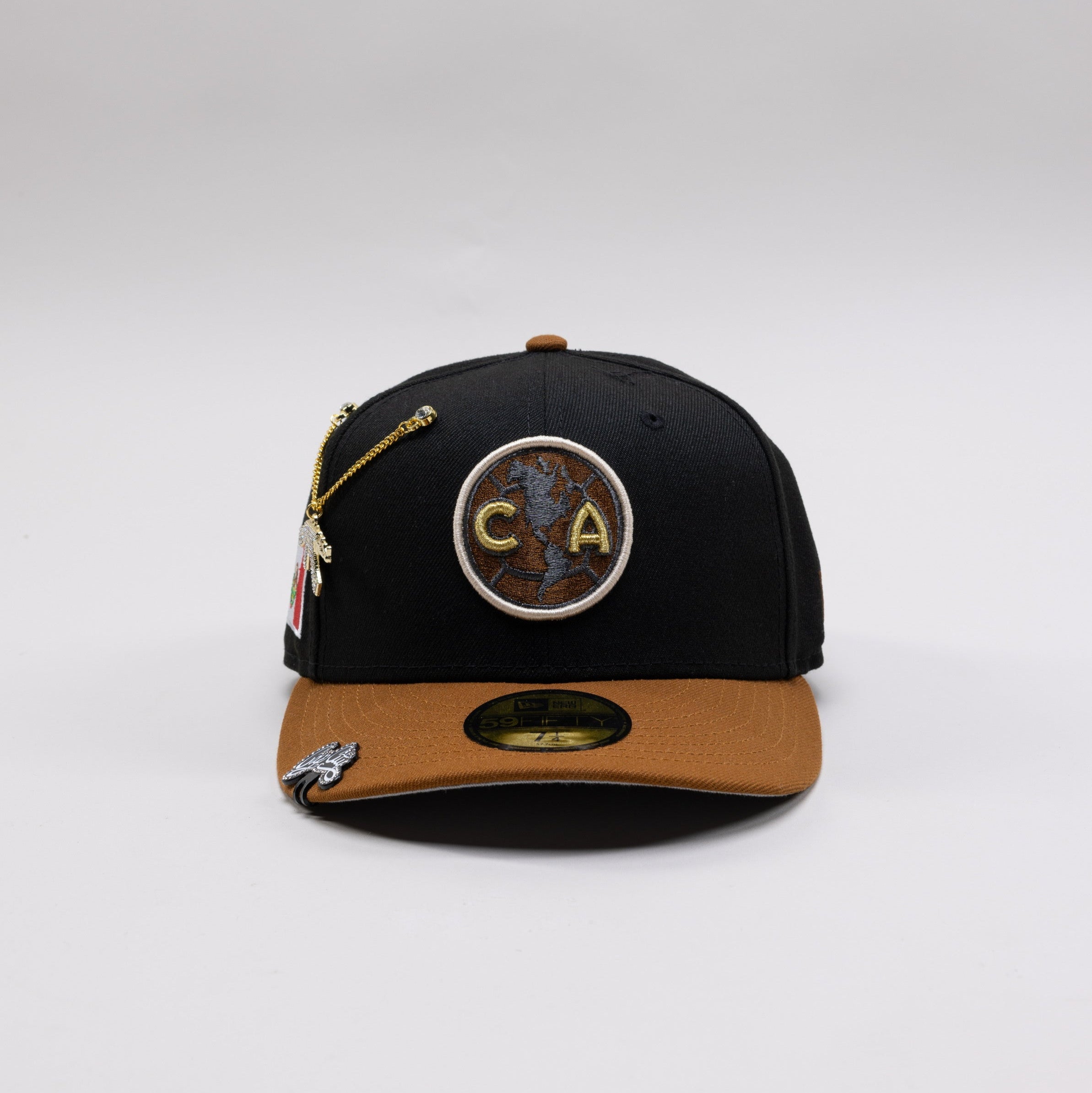 NEW ERA EXCLUSIVE 59FIFTY BLACK/WALNUT "CLUB AMERICA" W/ MEXICO FLAG SIDE PATCH
