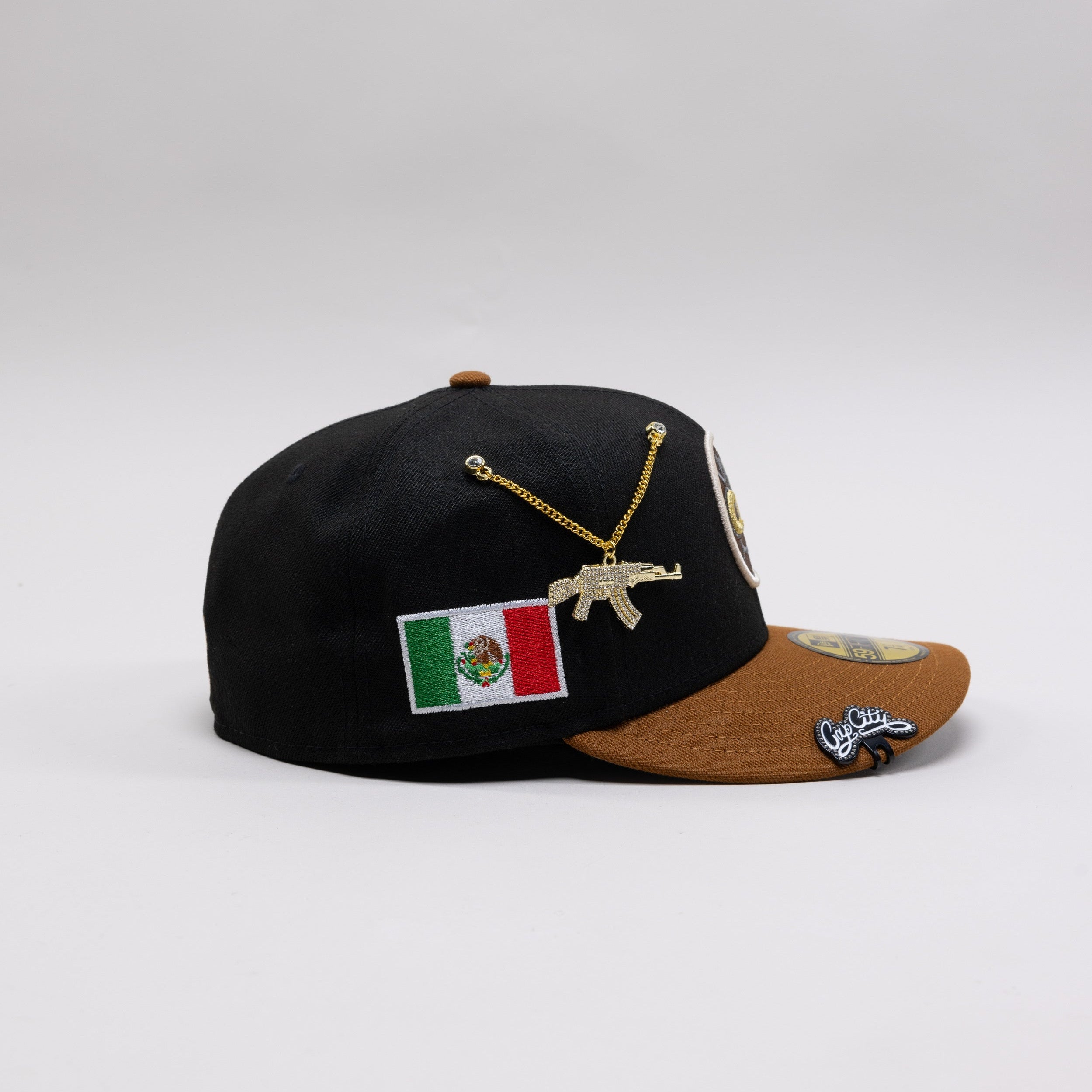 NEW ERA EXCLUSIVE 59FIFTY BLACK/WALNUT "CLUB AMERICA" W/ MEXICO FLAG SIDE PATCH