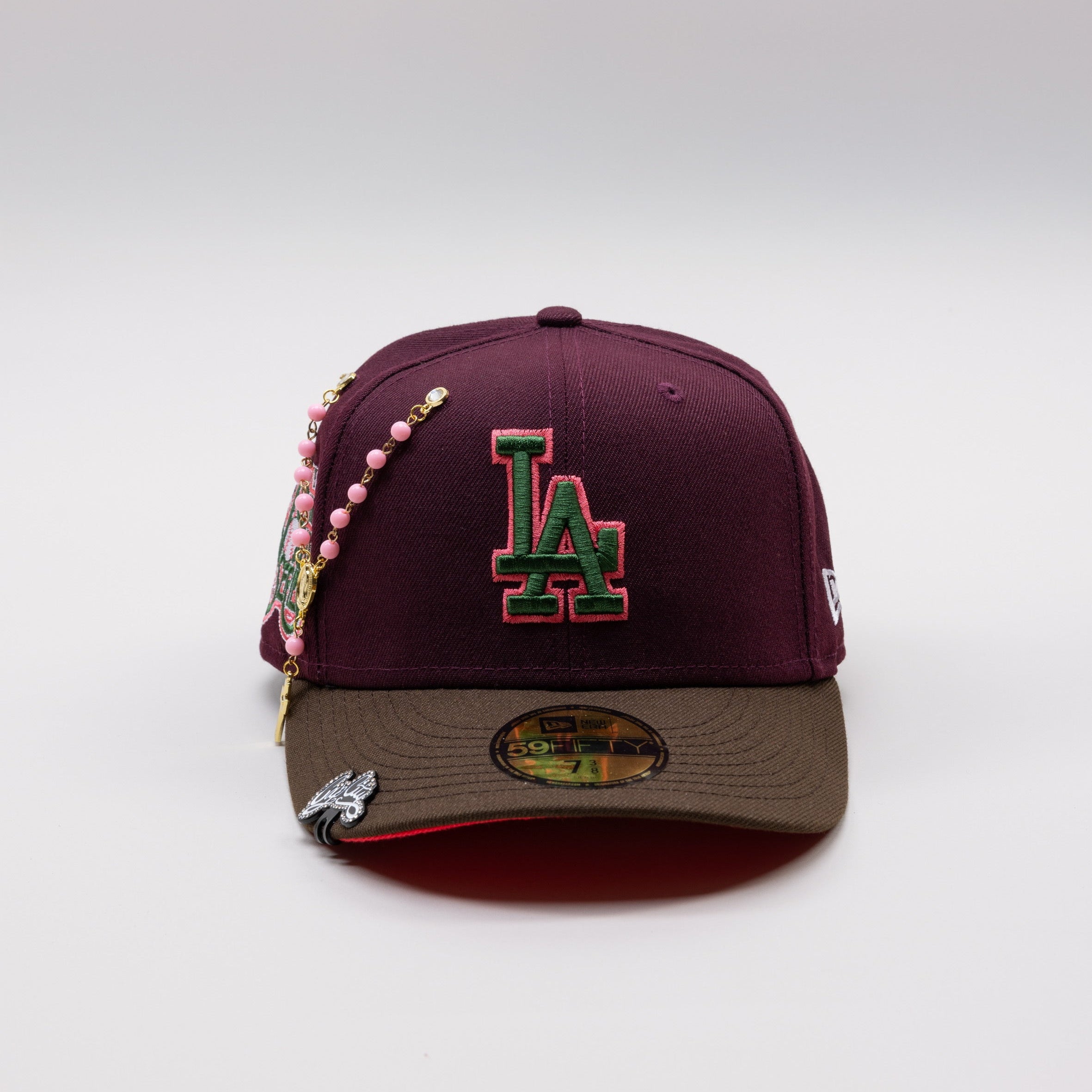 NEW ERA EXCLUSIVE 59FIFTY BURGUNDY/ BROWN LOS ANGELES DODGERS W/ 75TH WORLD SERIES SIDE PATCH