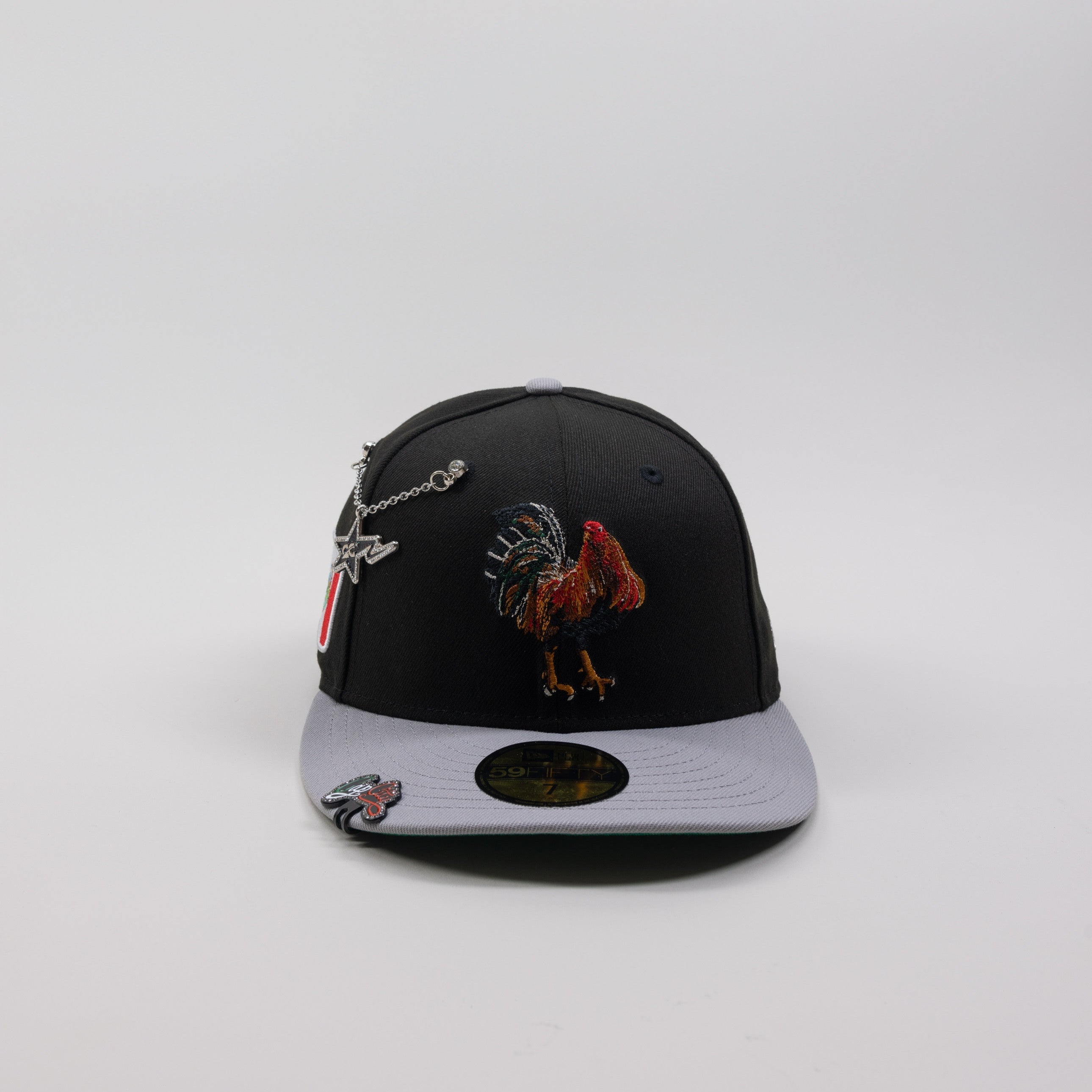 NEW ERA EXCLUSIVE 59FIFTY BLACK/ GREY MEXICO "EL GALLO" W/ MEXICO FLAG SIDE PATCH