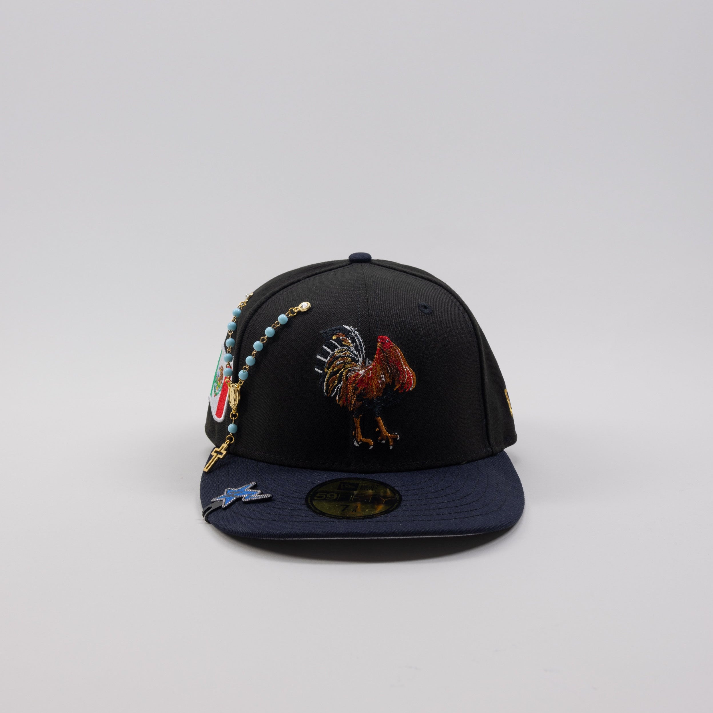 NEW ERA EXCLUSIVE 59FIFTY BLACK/ NAVY MEXICO "EL GALLO" W/ MEXICO FLAG SIDE PATCH