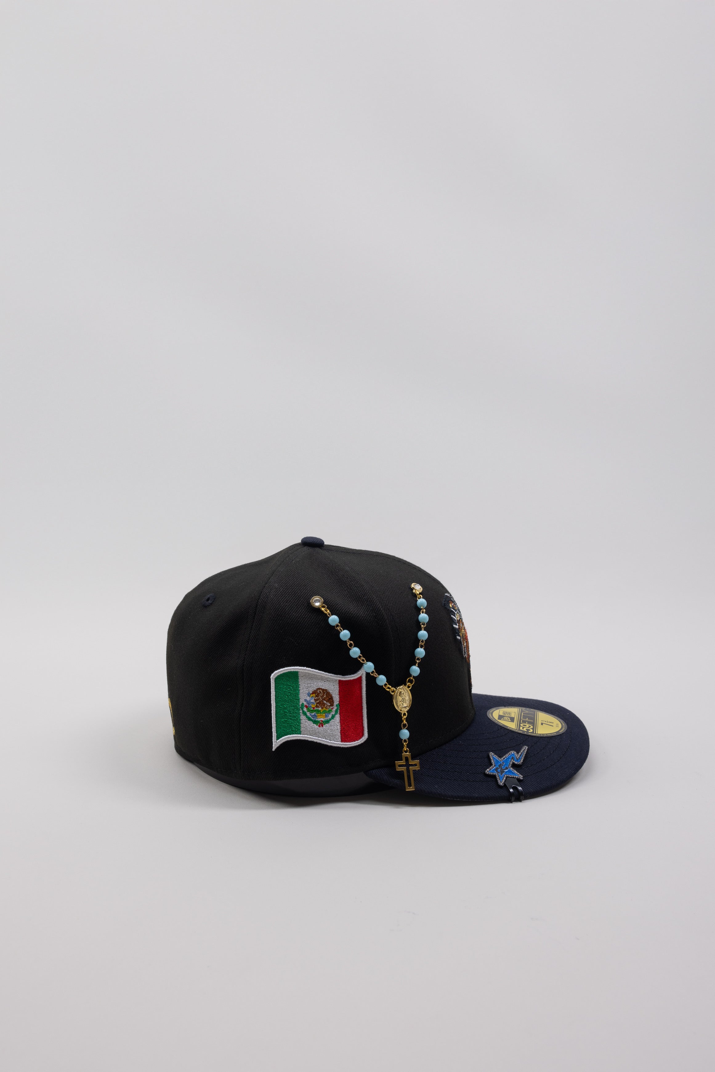 NEW ERA EXCLUSIVE 59FIFTY BLACK/ NAVY MEXICO "EL GALLO" W/ MEXICO FLAG SIDE PATCH