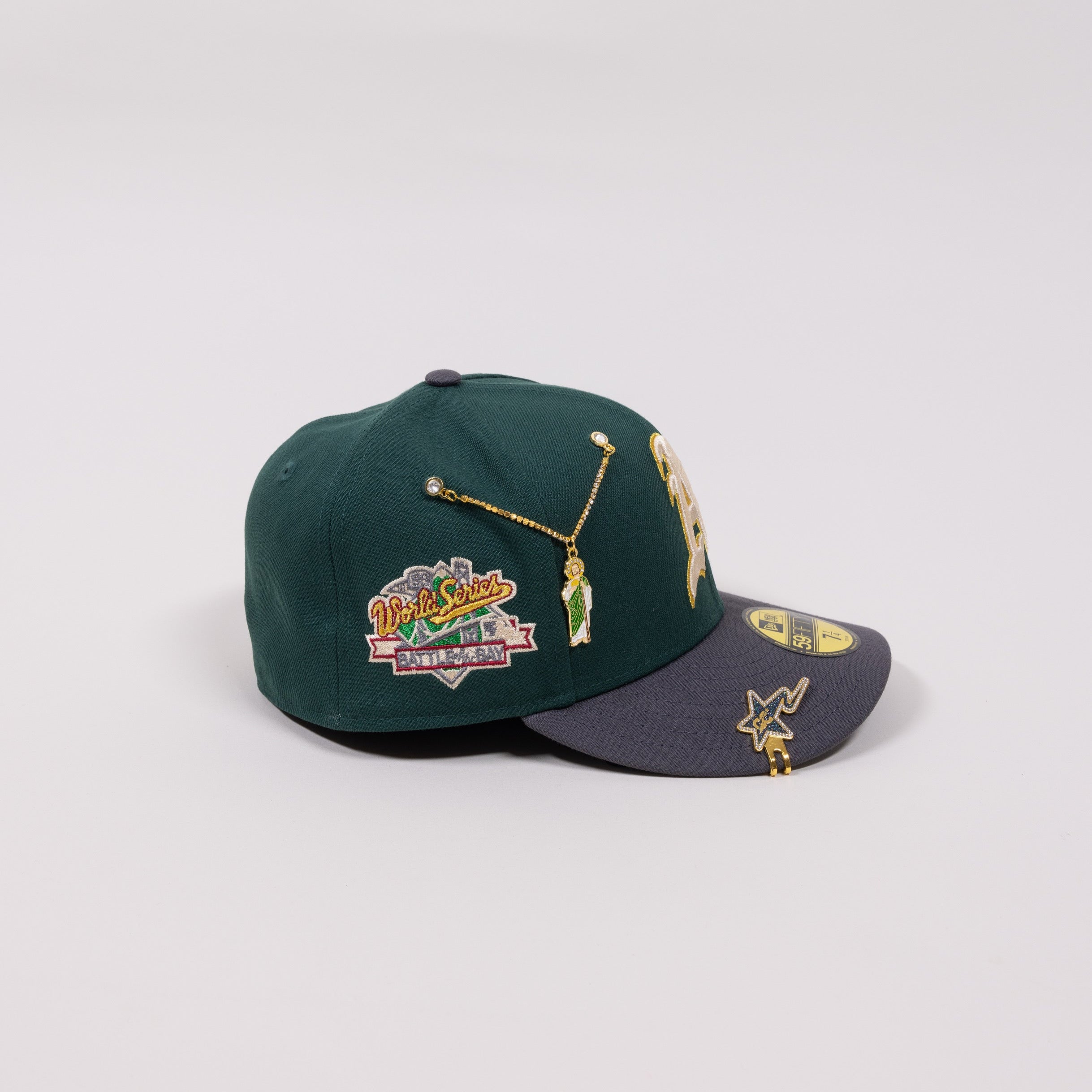 NEW ERA EXCLUSIVE 59FIFTY FOREST GREEN/ GREY OAKLAND ATHLETICS W/ BATTLE OF BAY SIDE PATCH