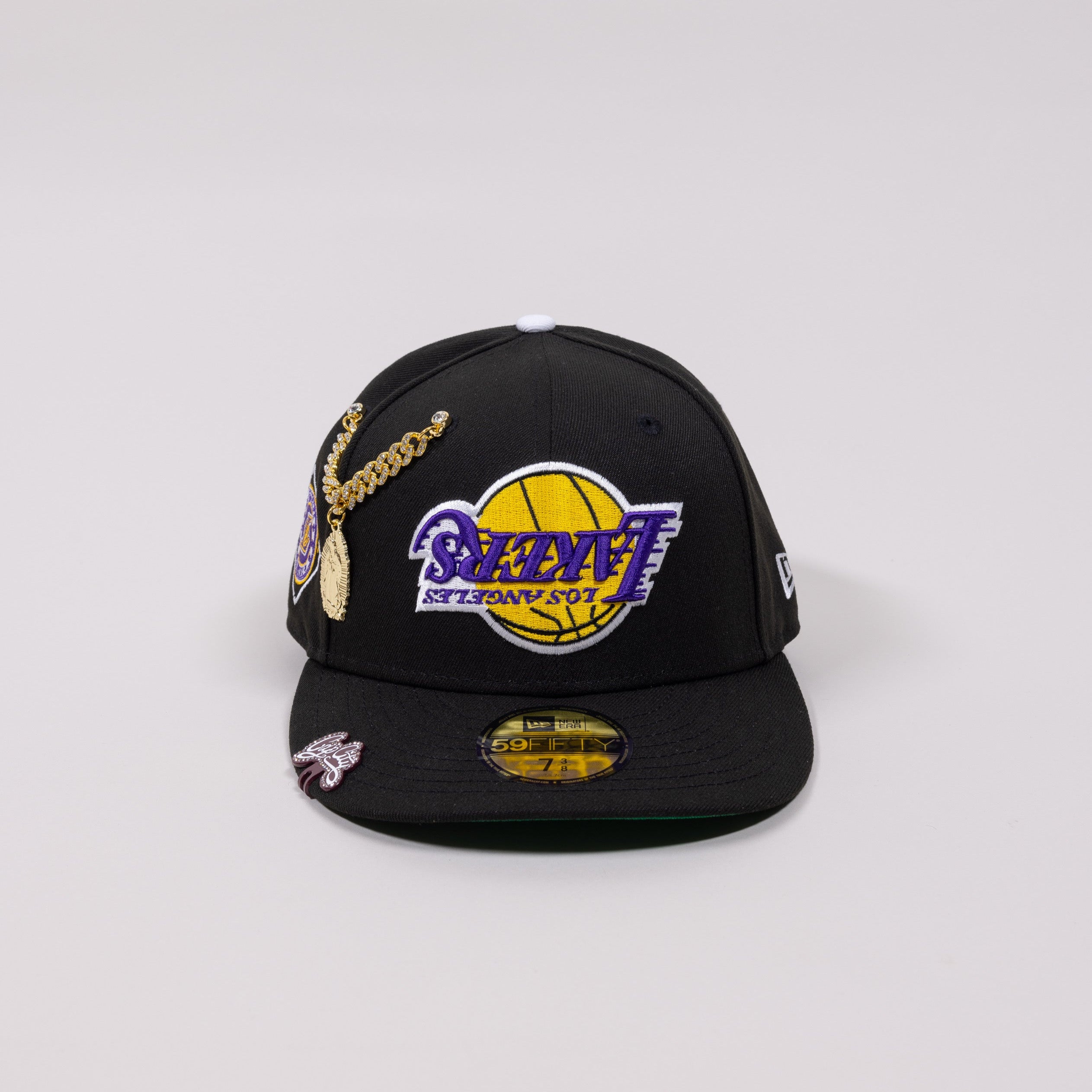 NEW ERA EXCLUSIVE 59FIFTY BLACK UPSIDE DOWN LOS ANGELES LAKERS W/ SIDE PATCH