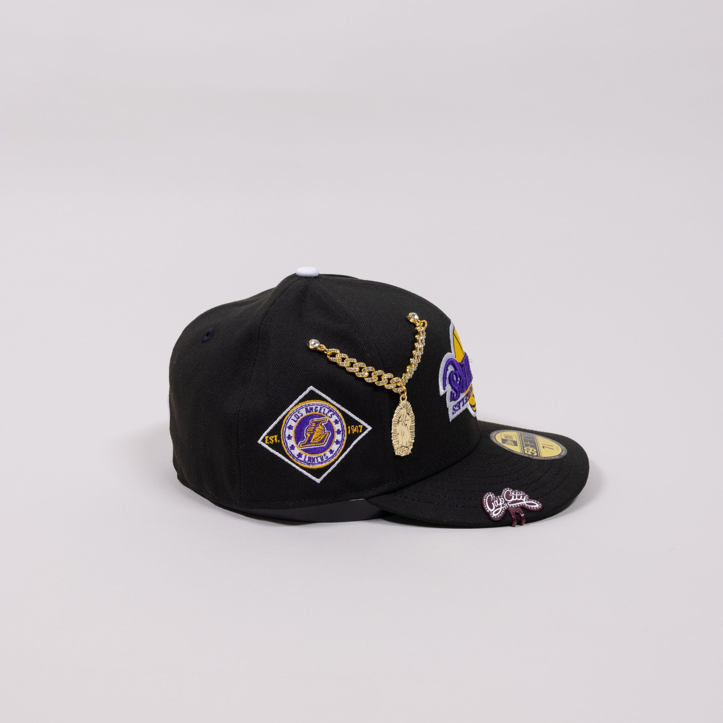 NEW ERA EXCLUSIVE 59FIFTY BLACK UPSIDE DOWN LOS ANGELES LAKERS W/ SIDE PATCH