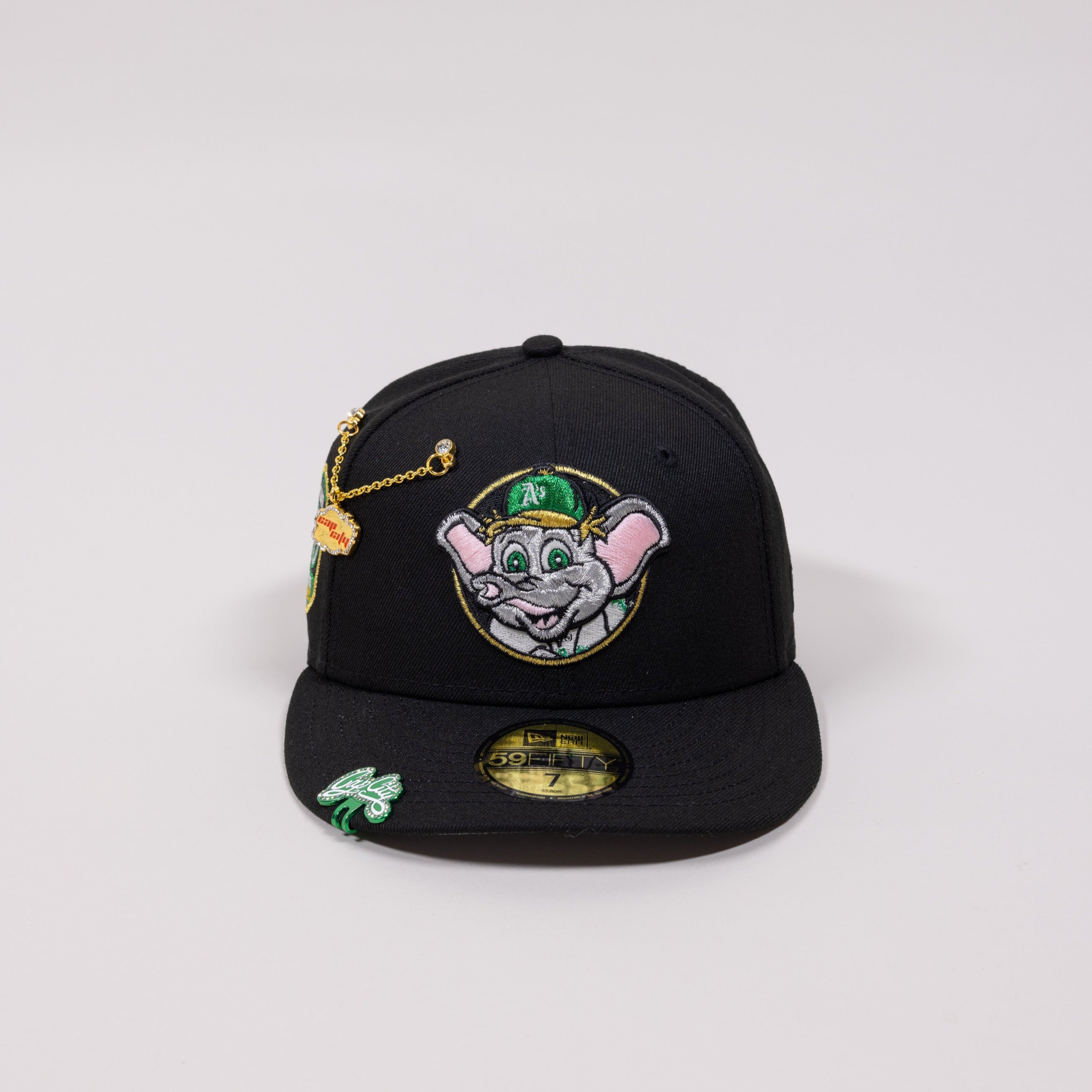 NEW ERA EXCLUSIVE 59FIFTY BLACK OAKLAND ATHLETICS "MINOR LEAGUE" W/ 50TH ANNIVERSARY SIDE PATCH