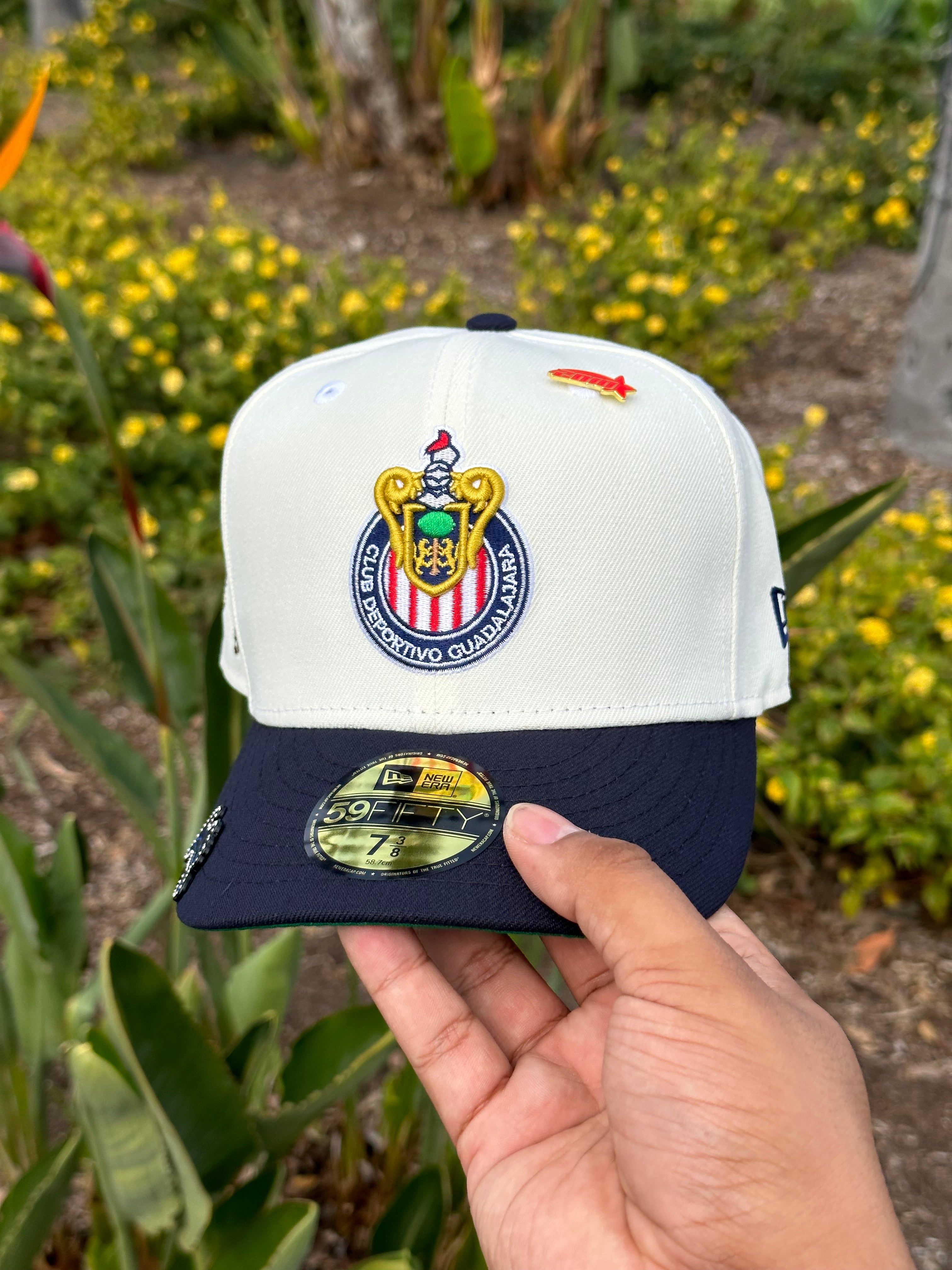 PRE ORDER NEW ERA EXCLUSIVE 59FIFTY WHITE/NAVY "CHIVAS DE GUADALAJARA" W/ THE GOAT SIDE PATCH -SHIP DATE AUGUST 27TH (FINAL SALE)