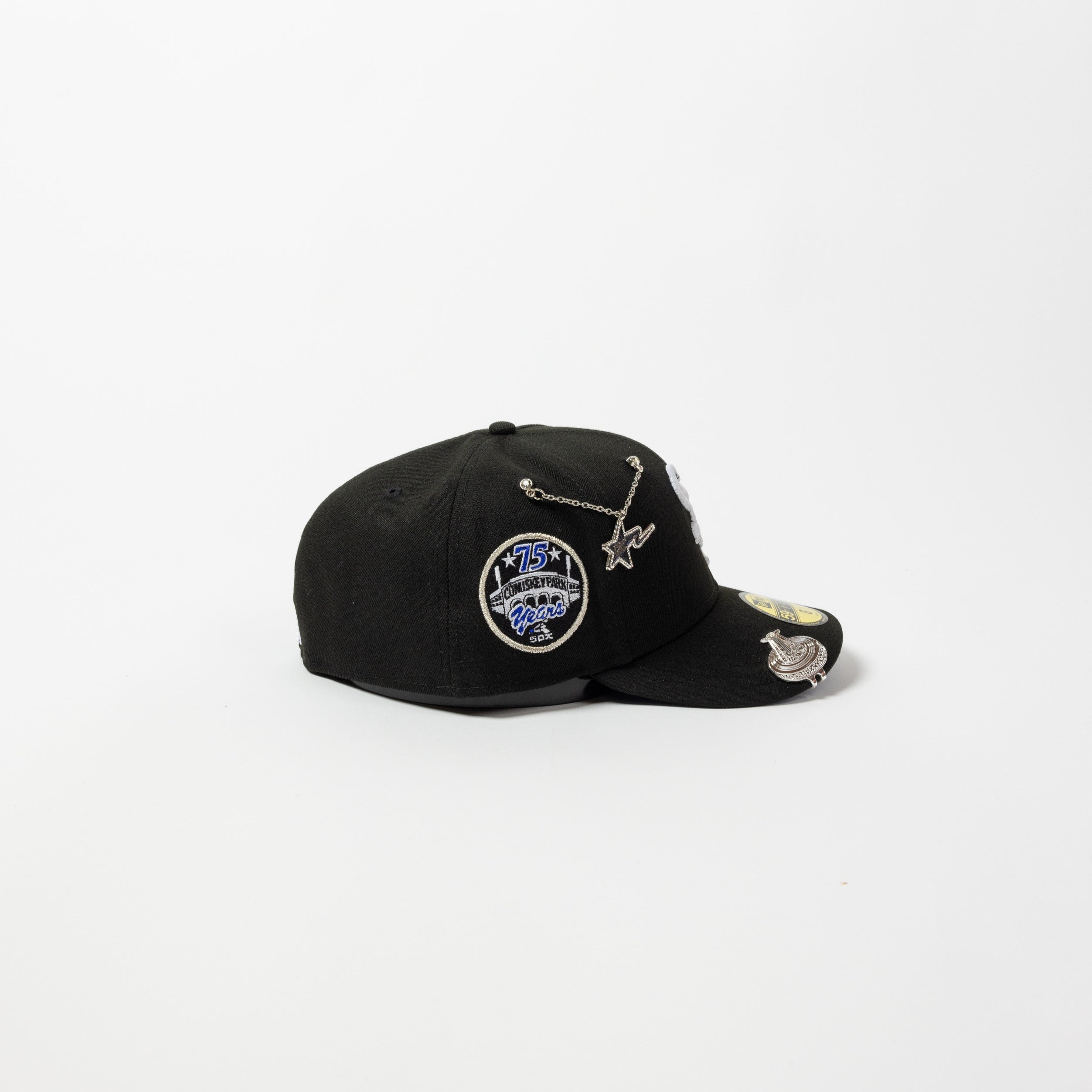 NEW ERA EXCLUSIVE 59FIFTY BLACK CHICAGO WHITE SOX W/ COMISKEY PARK SIDE PATCH