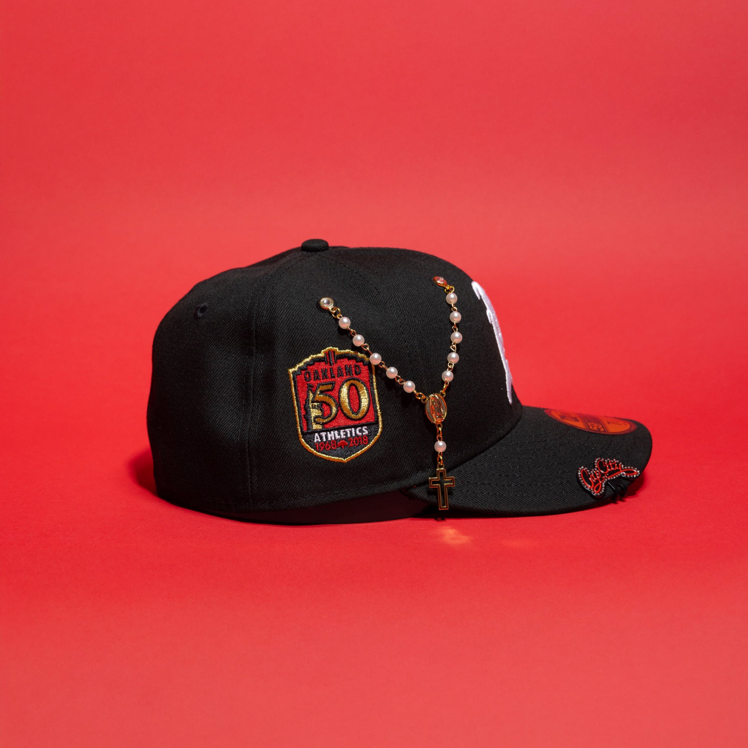 NEW ERA EXCLUSIVE 59FIFTY BLACK OAKLAND ATHLETICS W/ 50TH ANNIVERSARY SIDE PATCH