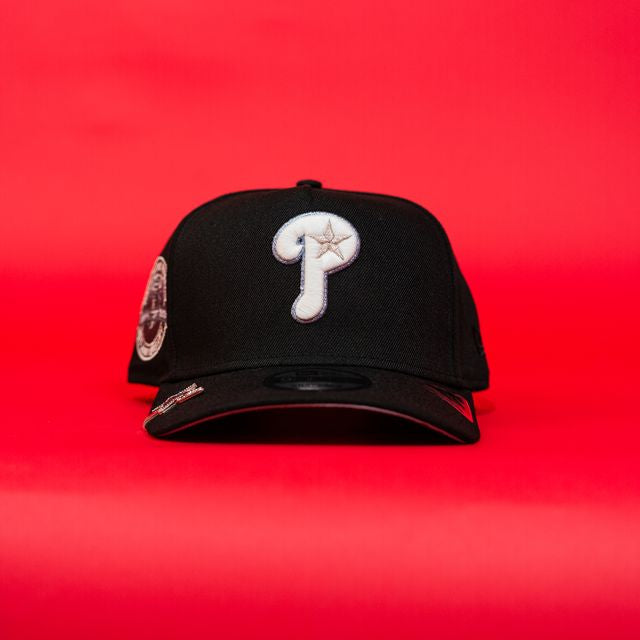NEW ERA EXCLUSIVE 9FIFTY A-FRAME BLACK PHILADELPHIA PHILLIES SNAPBACK W/ "HOME OF THE PHILLIES" SIDE PATCH