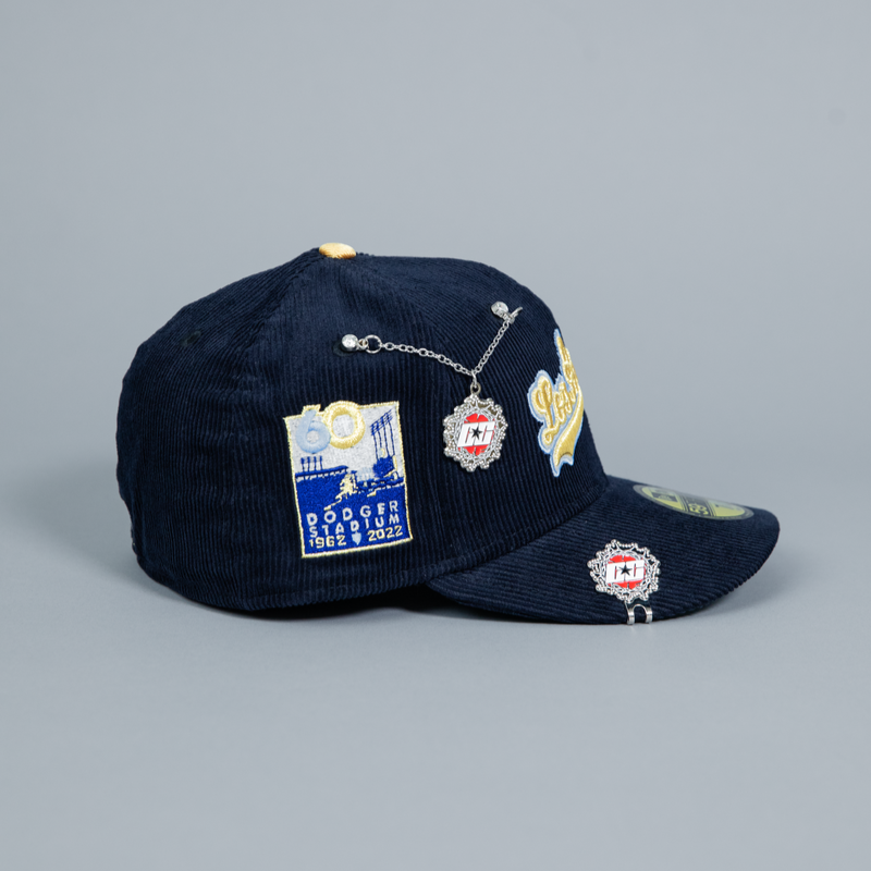 NEW ERA EXCLUSIVE 59FIFTY NAVY CORDUROY LOS ANGELES DODGERS SCRIPT W/ DDOGER STADIUM SIDE PATCH