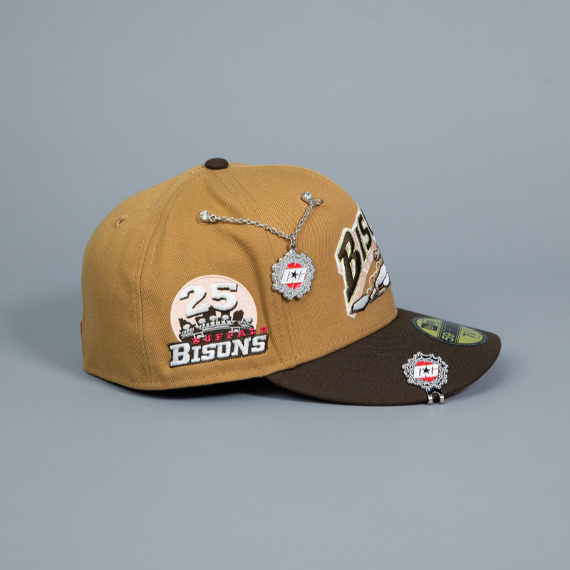 NEW ERA EXCLUSIVE 59FIFTY TAN/WALNUT BUFFALO BISONS W/ 25TH ANNIVERSARY PATCH
