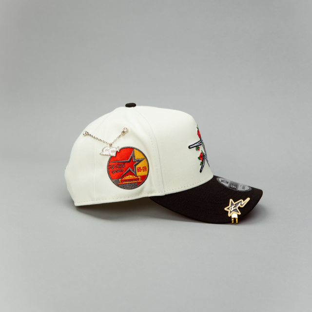 NEW ERA EXCLUSIVE 9FIFTY A-FRAME CHROME/ BLACK HOUSTON ASTROS W/ RED ROSES + 35 GREAT YEARS SIDE PATCH