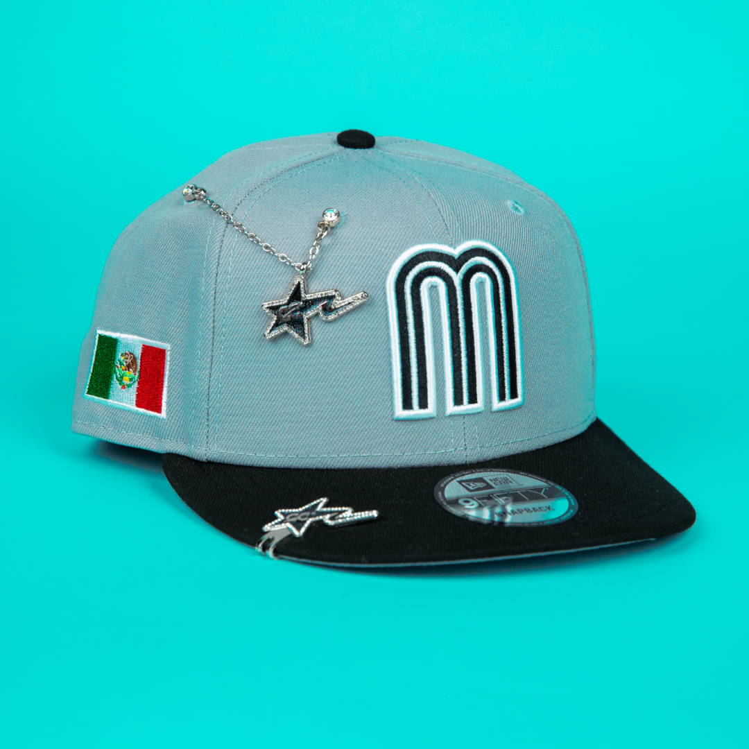 NEW ERA 9FIFTY GREY/ BLACK MEXICO WBC SNAPBACK W/ MEXICO FLAG SIDE PATCH