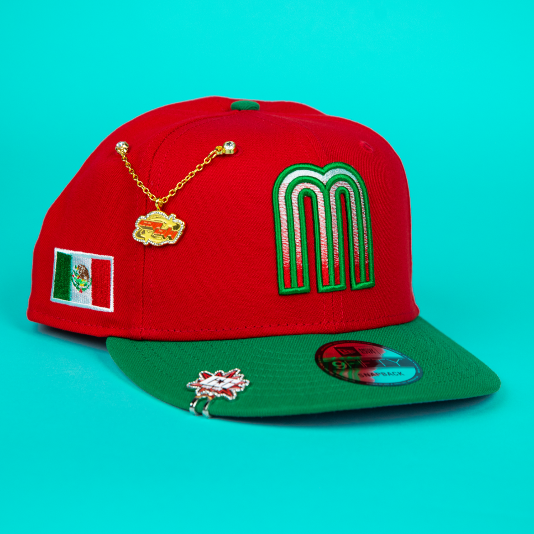 NEW ERA 9FIFTY RED/ GREEN MEXICO WBC SNAPBACK W/ MEXICO FLAG SIDE PATCH