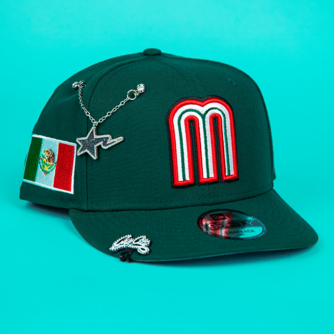 NEW ERA 9FIFTY FOREST GREEN MEXICO WBC SNAPBACK W/ MEXICO FLAG SIDE PATCH