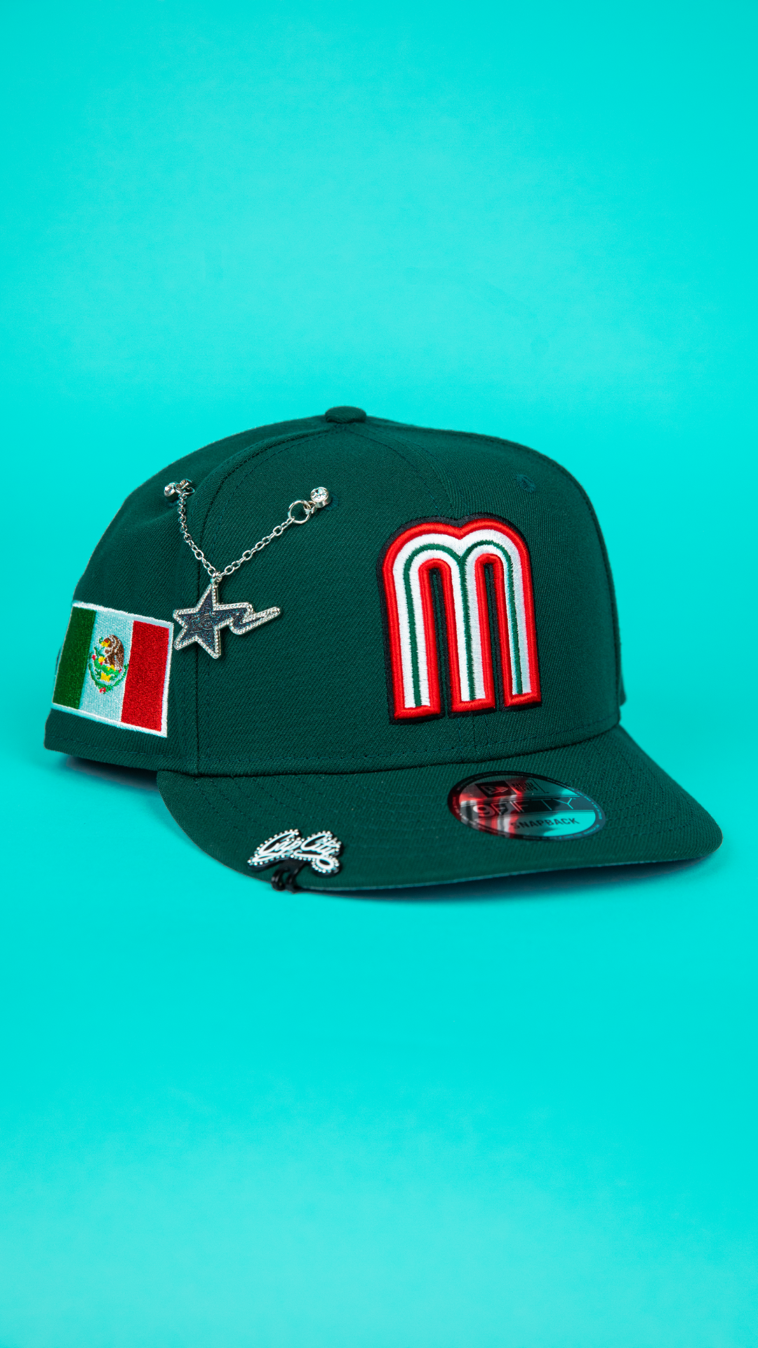 NEW ERA 9FIFTY FOREST GREEN MEXICO WBC SNAPBACK W/ MEXICO FLAG SIDE PATCH