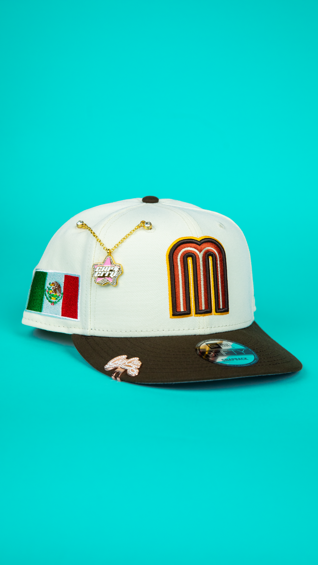 NEW ERA 9FIFTY CHROME/ BROWN MEXICO WBC SNAPBACK W/ MEXICO FLAG SIDE PATCH