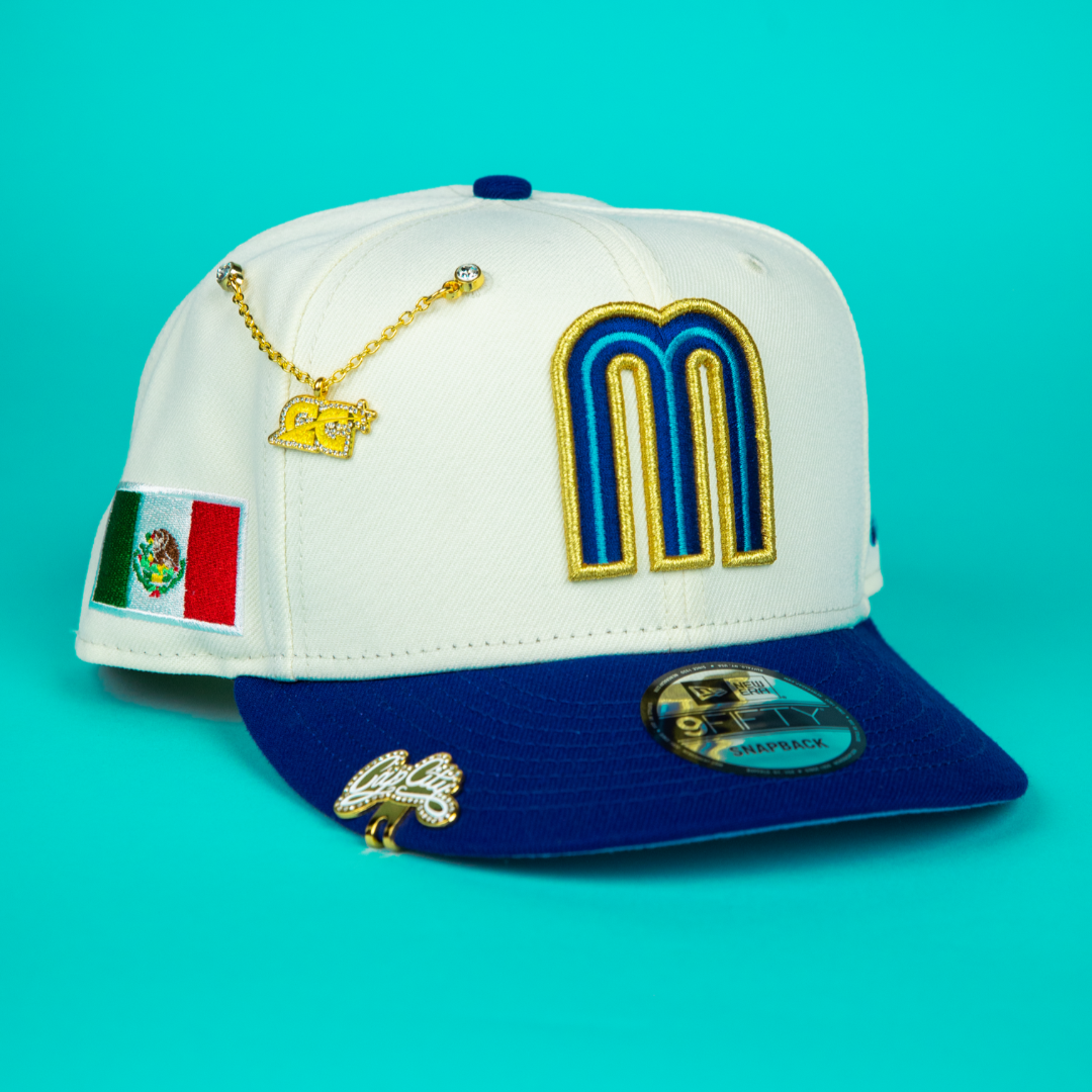NEW ERA 9FIFTY CHROME/ BLUE MEXICO WBC SNAPBACK W/ MEXICO FLAG SIDE PATCH
