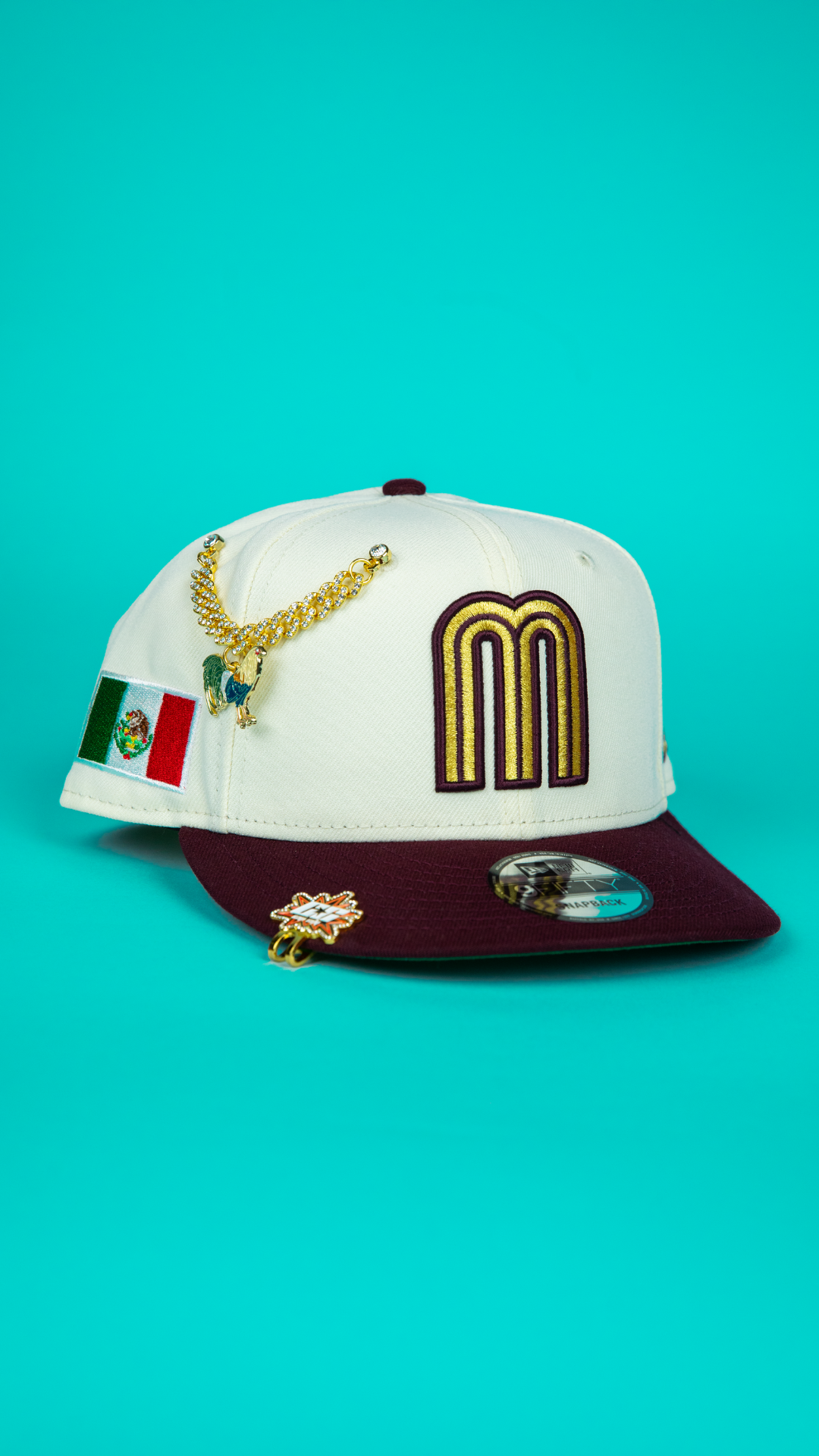 NEW ERA 9FIFTY CHROME/ BURGUNDY MEXICO WBC SNAPBACK W/ MEXICO FLAG SIDE PATCH