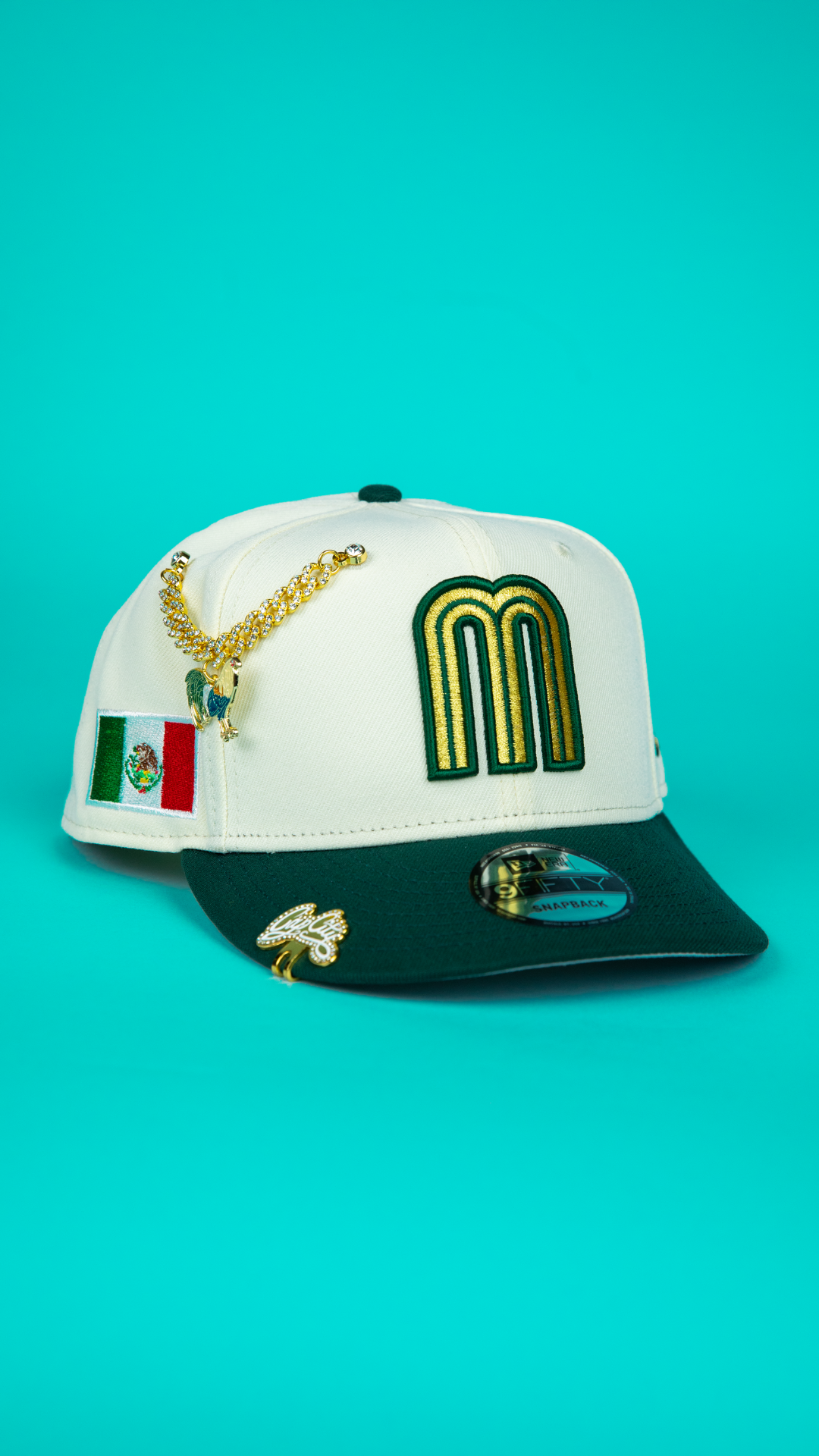 NEW ERA 9FIFTY CHROME/ FOREST GREEN MEXICO WBC SNAPBACK W/ MEXICO FLAG SIDE PATCH