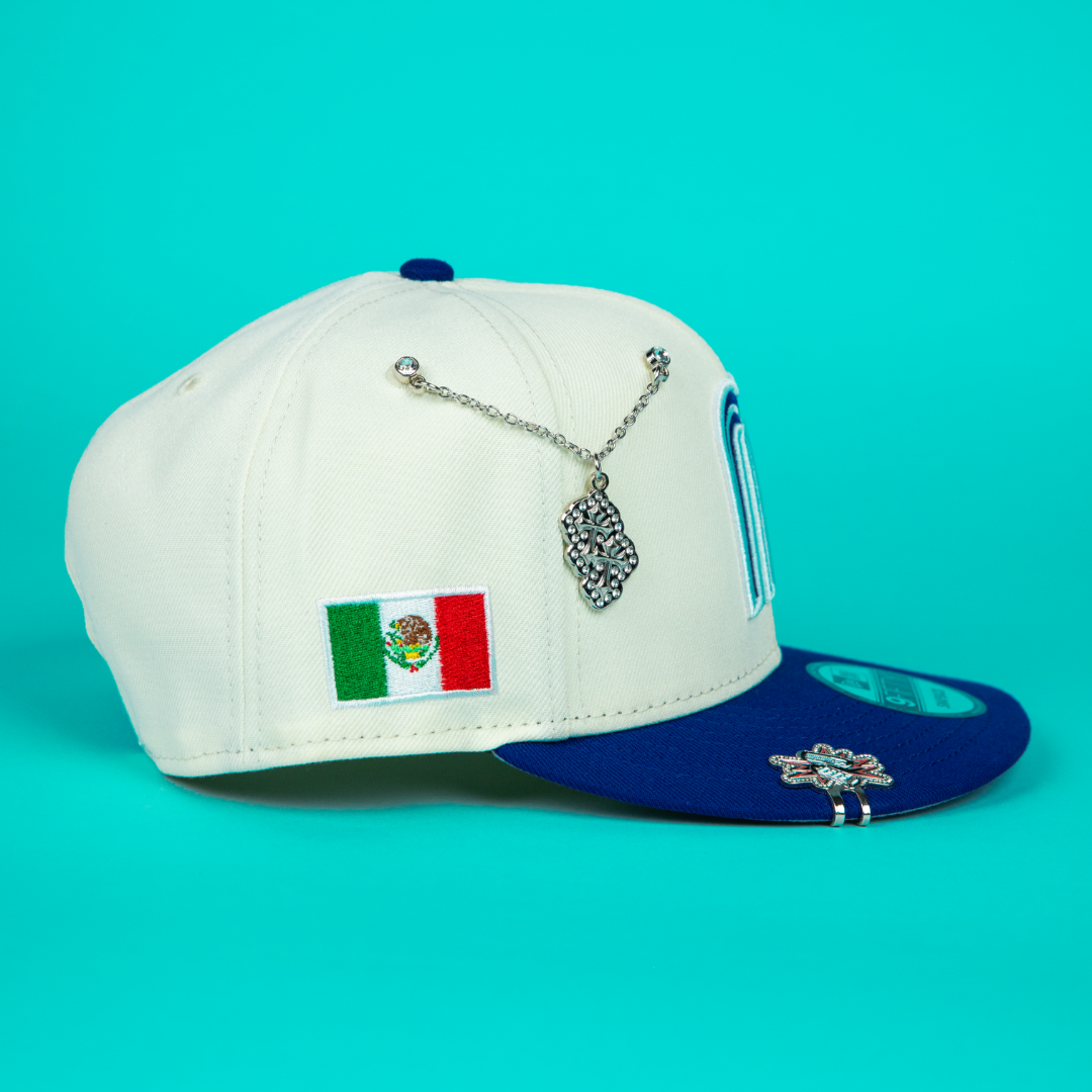 NEW ERA 9FIFTY CHROME/ BLUE MEXICO WBC SNAPBACK W/ MEXICO FLAG SIDE PATCH