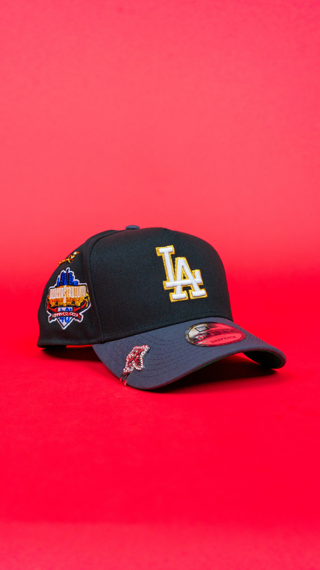 NEW ERA 9FIFTY A-FRAME BLACK/ GREY LOS ANGELES DODGERS SNAPBACK W/ 40TH ANNIVERSARY SIDE PATCH