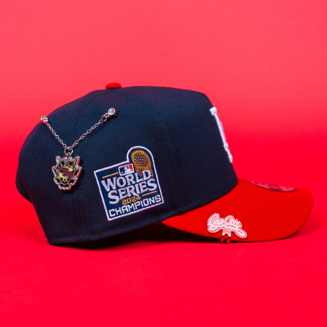 NEW ERA 9FIFTY A-FRAME NAVY/ BURGUNDY LOS ANGELES DODGERS SNAPBACK W/ 2024 WORLD SERIES SIDE PATCH