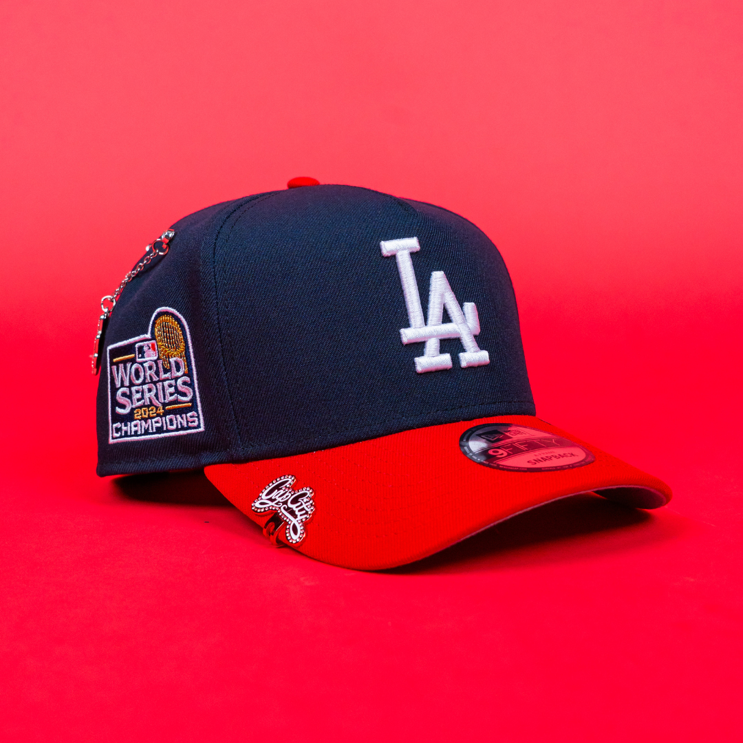 NEW ERA 9FIFTY A-FRAME NAVY/ BURGUNDY LOS ANGELES DODGERS SNAPBACK W/ 2024 WORLD SERIES SIDE PATCH