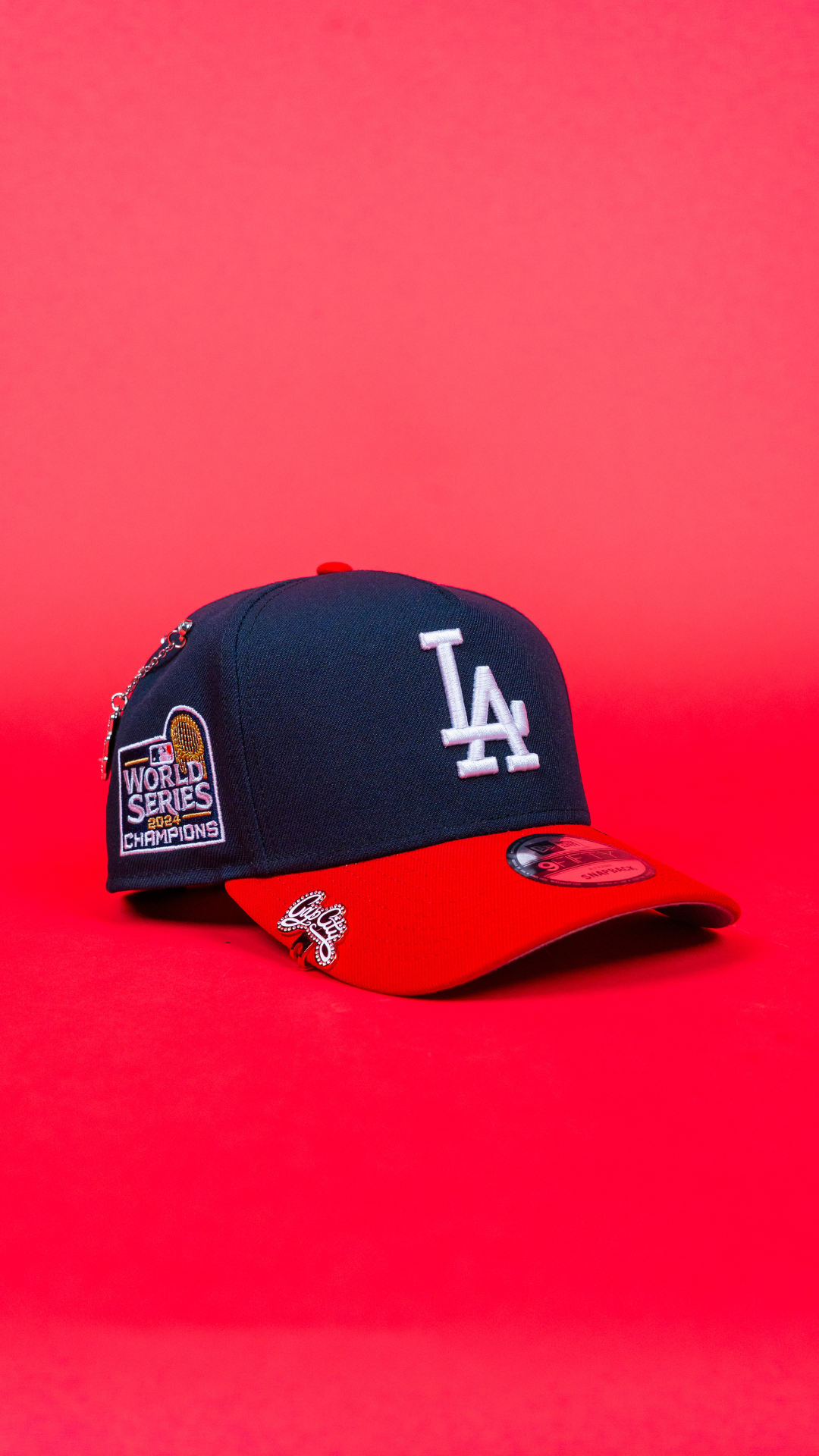 NEW ERA 9FIFTY A-FRAME NAVY/ RED LOS ANGELES DODGERS SNAPBACK W/ 2024 WORLD SERIES SIDE PATCH