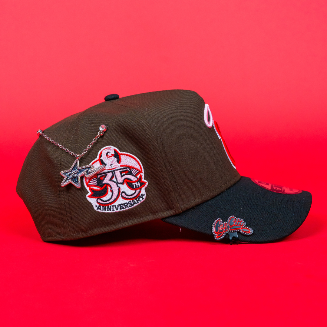 NEW ERA 9FIFTY A-FRAME BROWN/ BLACK ANAHEIM ANGELS SNAPBACK W/ 35TH ANNIVERSARY SIDE PATCH