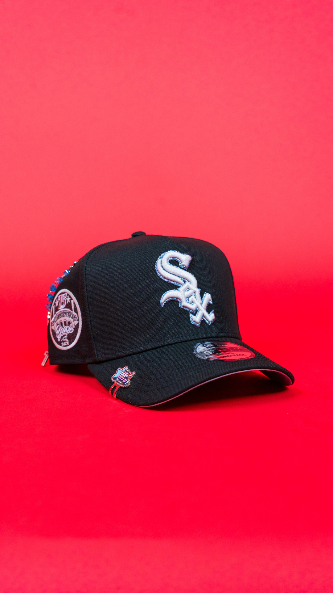 NEW ERA 9FIFTY A-FRAME BLACK CHICAGO WHITE SOX SNAPBACK W/ 75TH ANIVERSARY SIDE PATCH