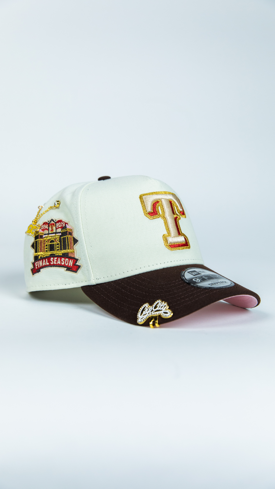 NEW ERA 9FIFTY A-FRAME CHROME/ BROWN TEXAS RANGERS SNAPBACK W/ FINAL SEASON SIDE PATCH