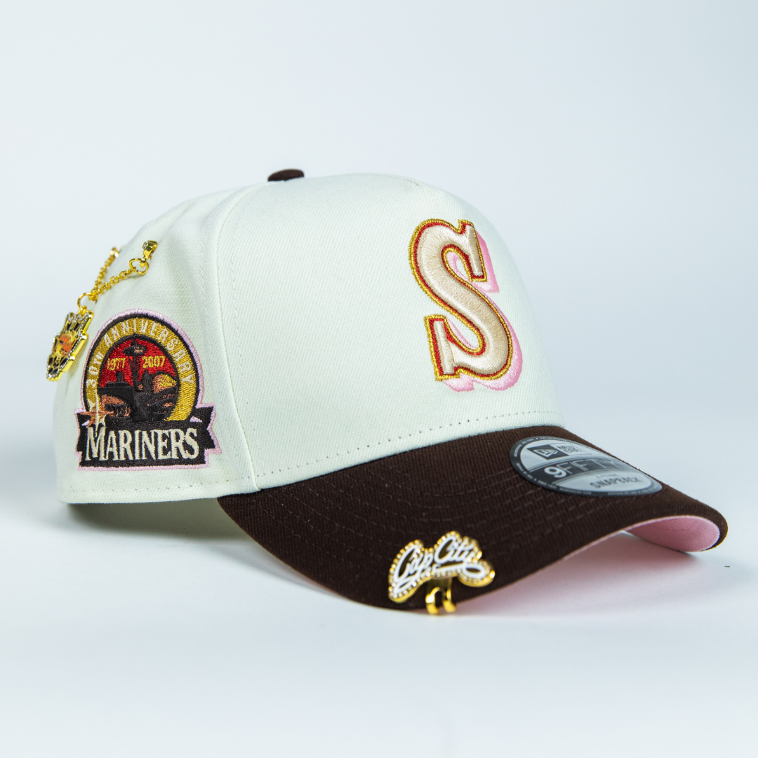 NEW ERA 9FIFTY A-FRAME CHROME/ BROWN SEATTLE MARINERS SNAPBACK W/ 30TH ANNIVERSARY SIDE PATCH