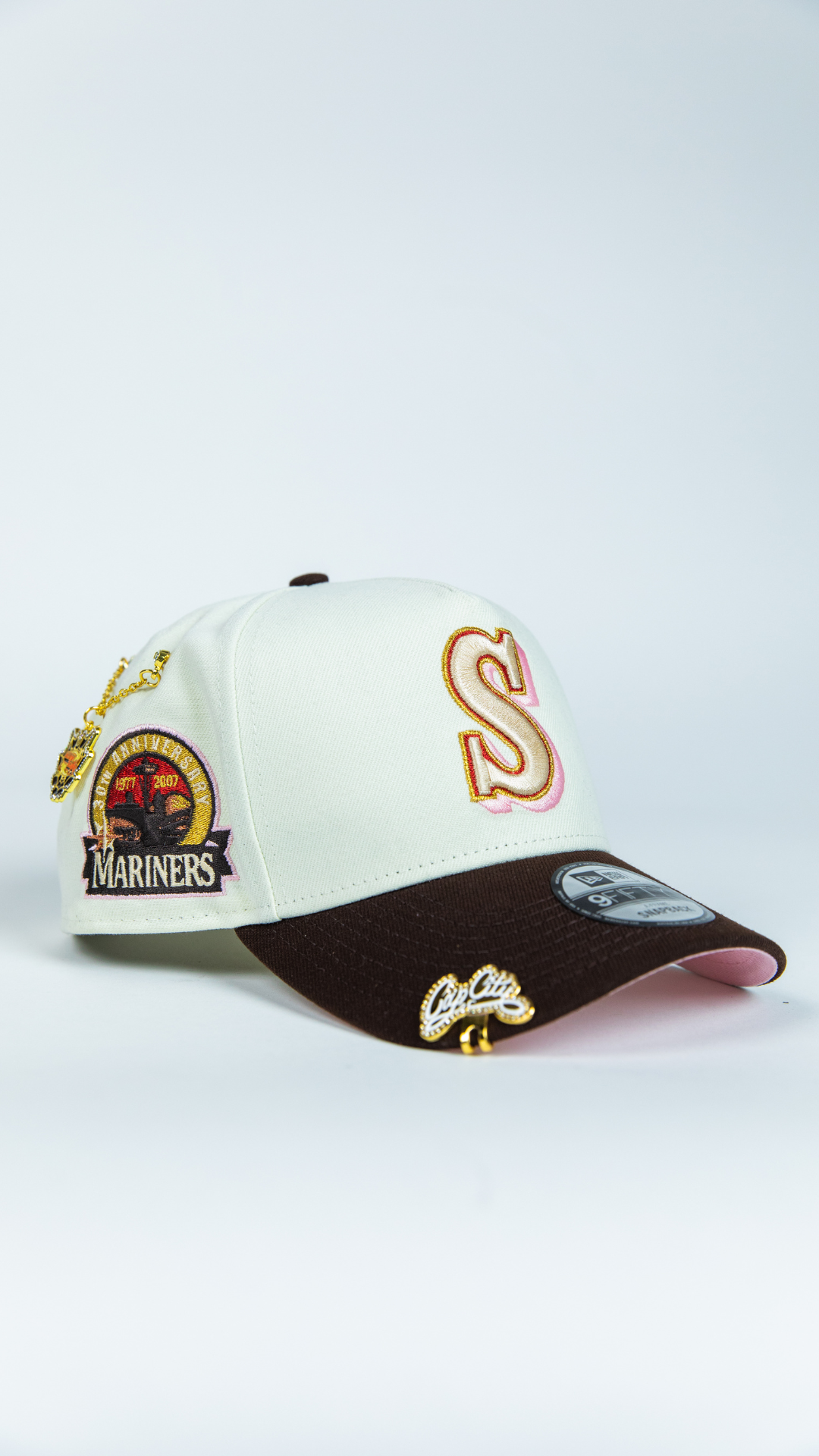 NEW ERA 9FIFTY A-FRAME CHROME/ BROWN SEATTLE MARINERS SNAPBACK W/ 30TH ANNIVERSARY SIDE PATCH