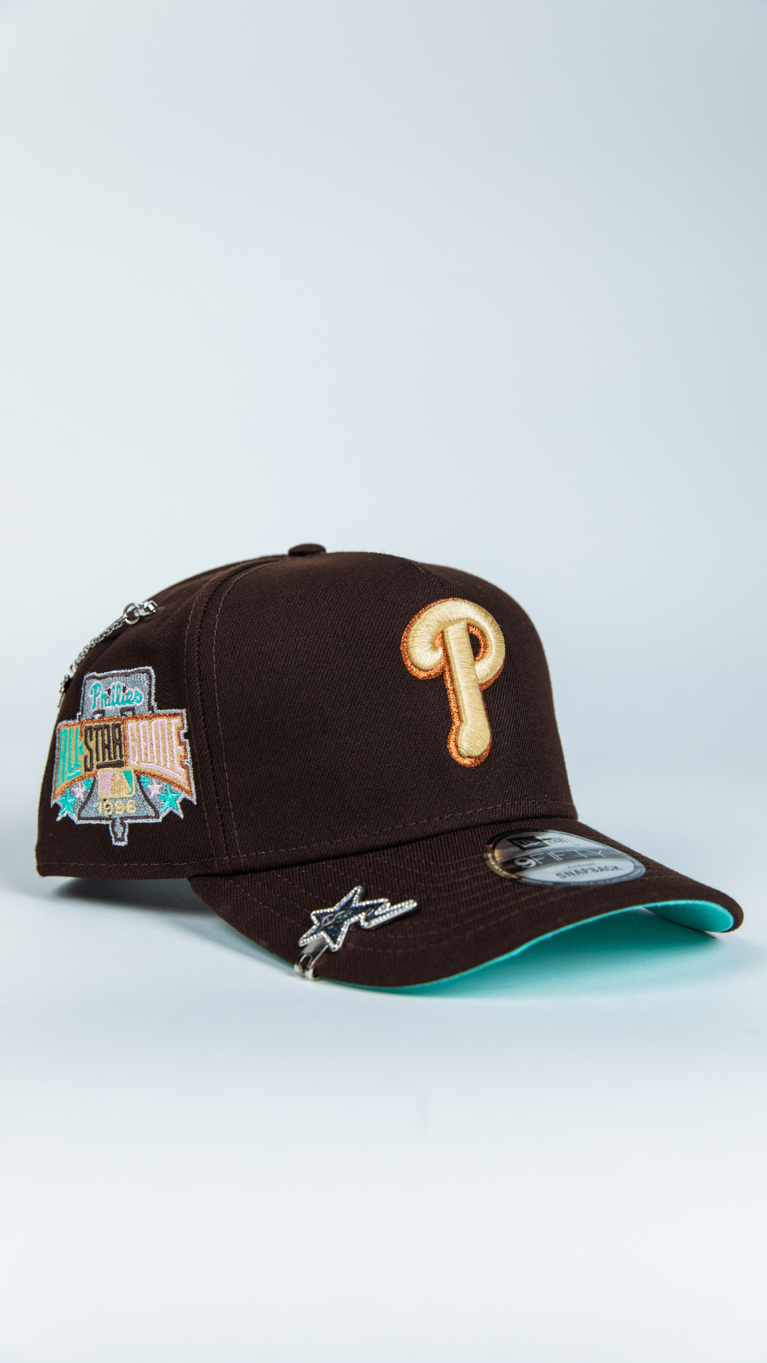 NEW ERA 9FIFTY A-FRAME DARK BROWN PHILADELPHIA PHILLIES SNAPBACK W/ 1996 ALL STAR GAME SIDE PATCH