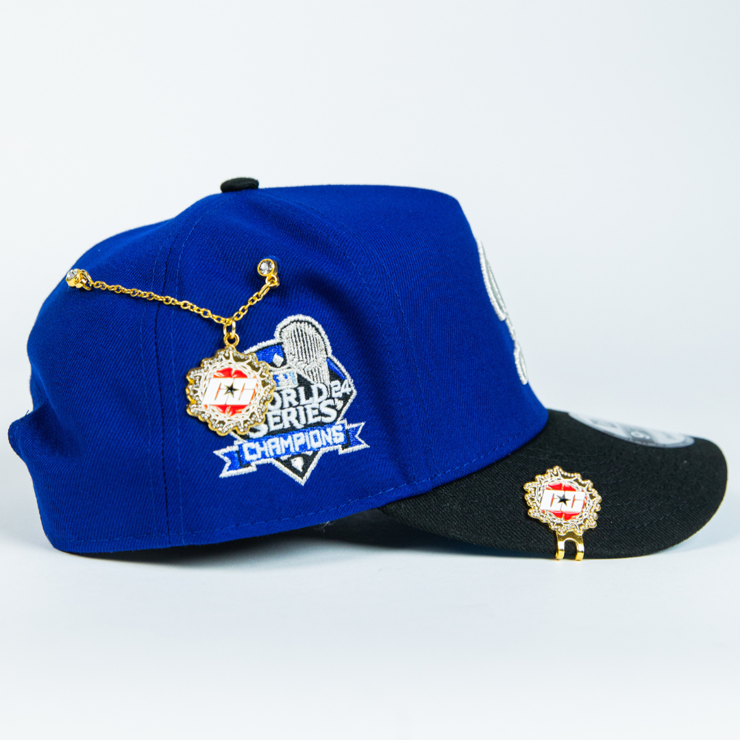 NEW ERA 9FIFTY A-FRAME DARK BLUE/ BLACK LOS ANGELES DODGERS SNAPBACK W/ 2024 WORLD SERIES CHAMPIONS SIDE PATCH