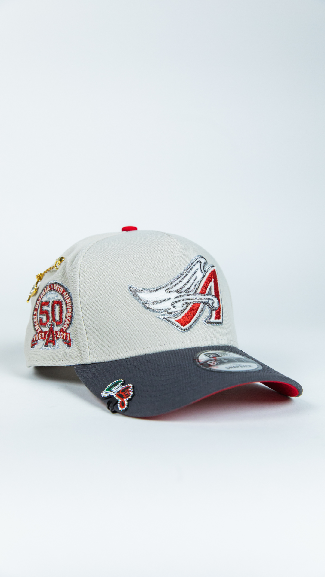 NEW ERA 9FIFTY A-FRAME SMOKE GREY ANAHEIM ANGELS SNAPBACK W/ 50TH ANNIVERSARY SIDE PATCH