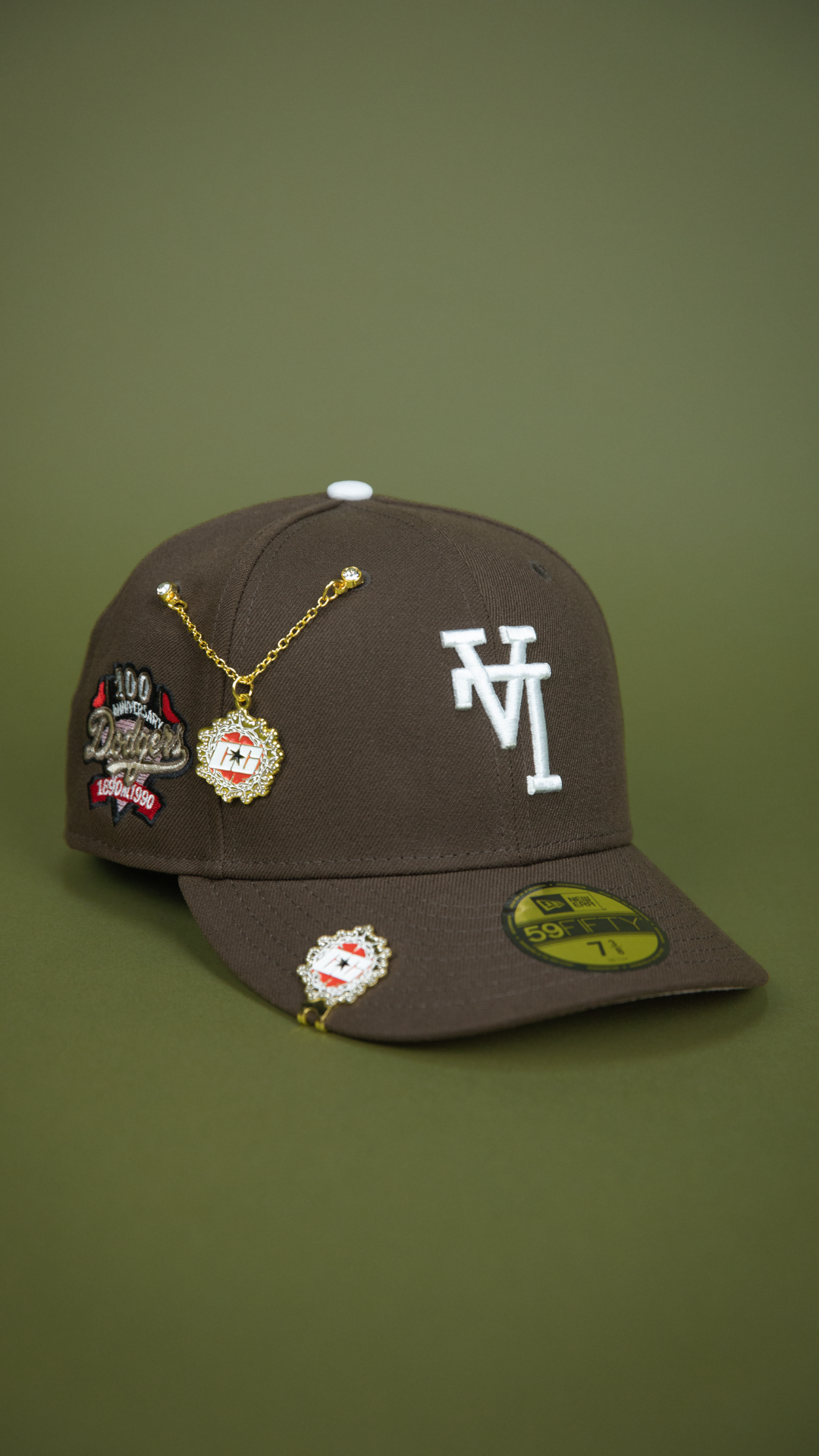 NEW ERA 59FIFTY BROWN UPSIDE DOWN LOS ANGELES DODGERS W/ 100TH ANNIVERSARY SIDE PATCH