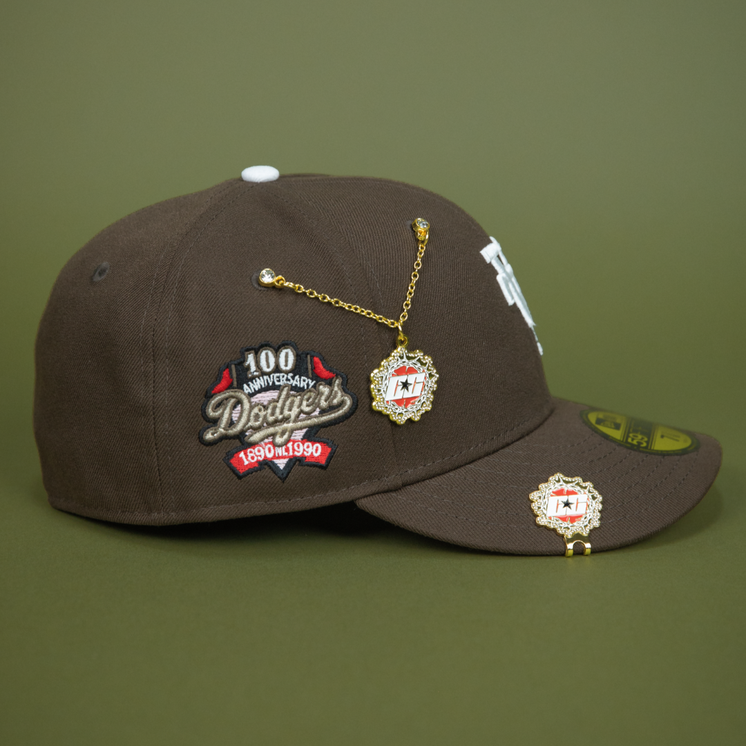 NEW ERA 59FIFTY BROWN UPSIDE DOWN LOS ANGELES DODGERS W/ 100TH ANNIVERSARY SIDE PATCH